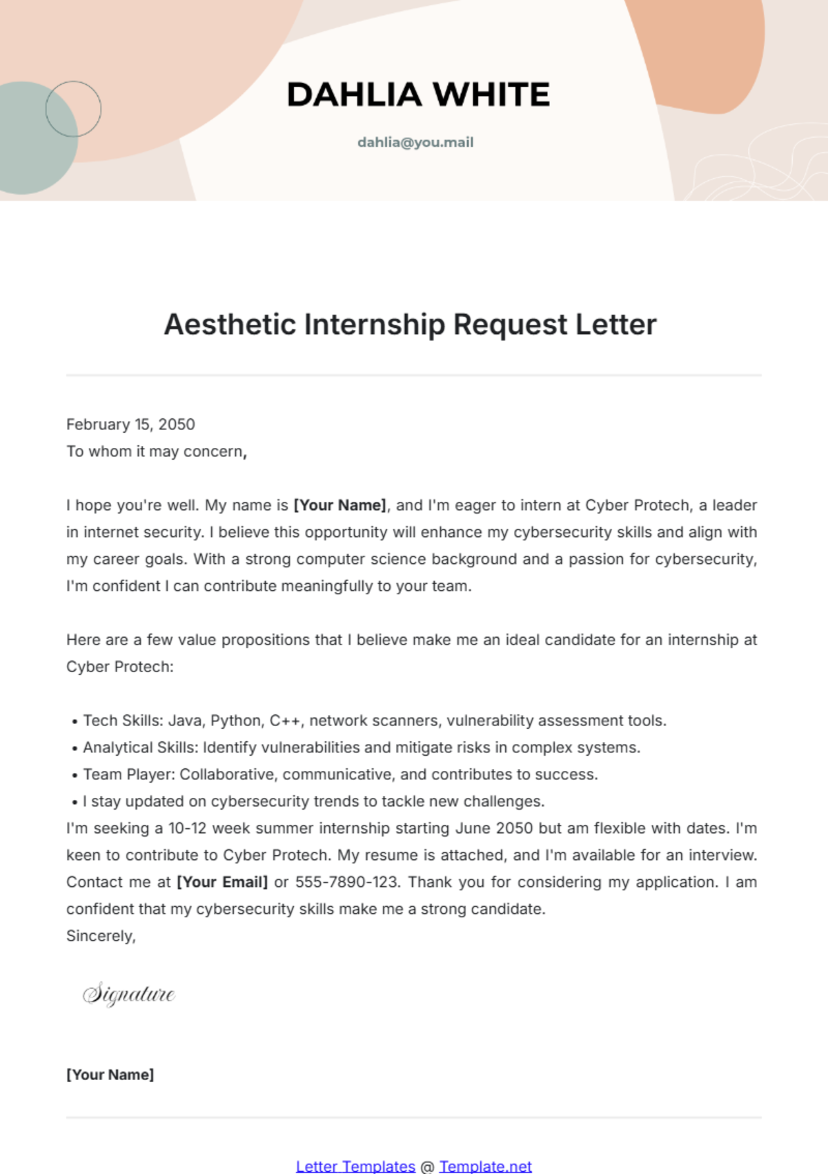 Aesthetic Internship Request Letter Template