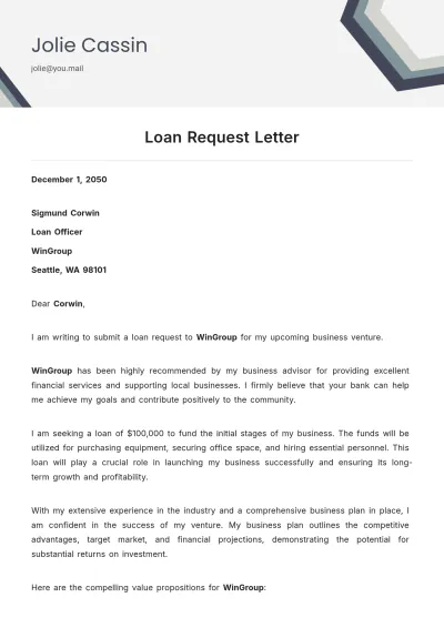 Free Loan Request Letter Template to Edit Online