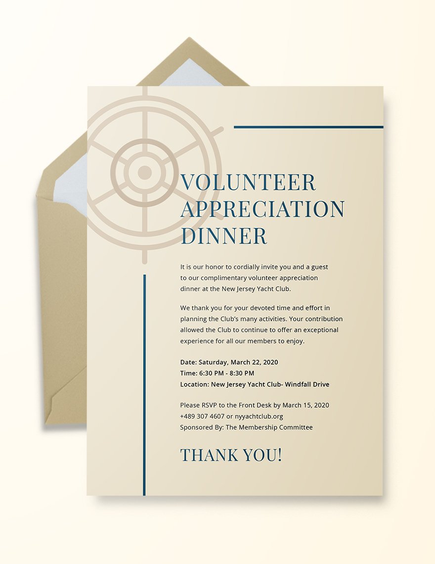 Volunteer Appreciation Dinner Invitation Template in Word, Illustrator, PSD, Apple Pages, Publisher