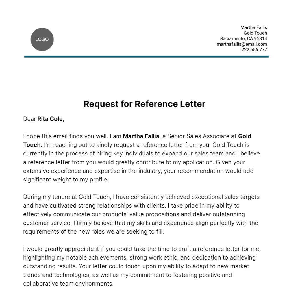 Reference Request Letter  Template