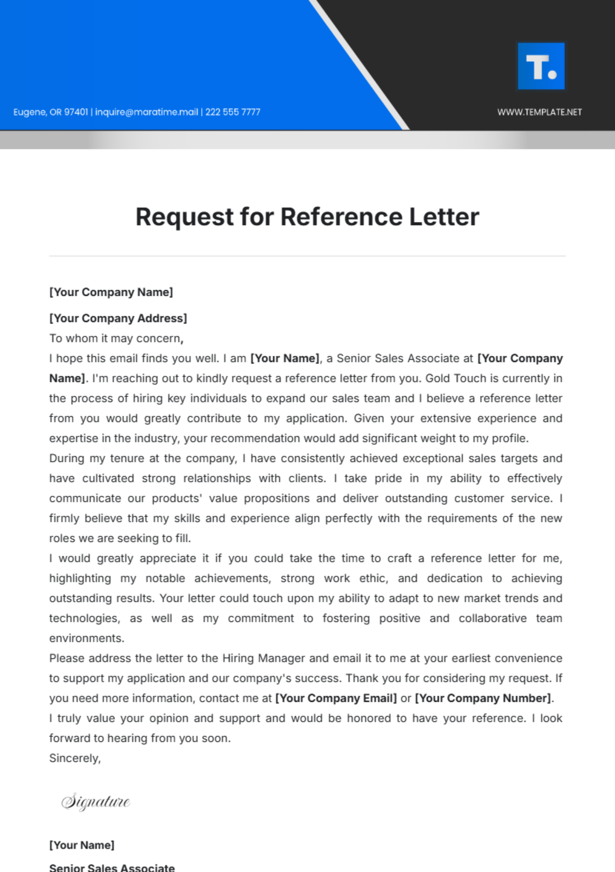 Request for Reference Letter Template - Edit Online & Download