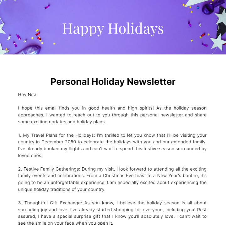 Personal Holiday Newsletter  Template