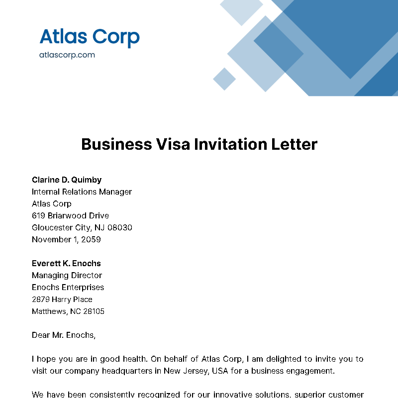 Business Visa Invitation Letter Template