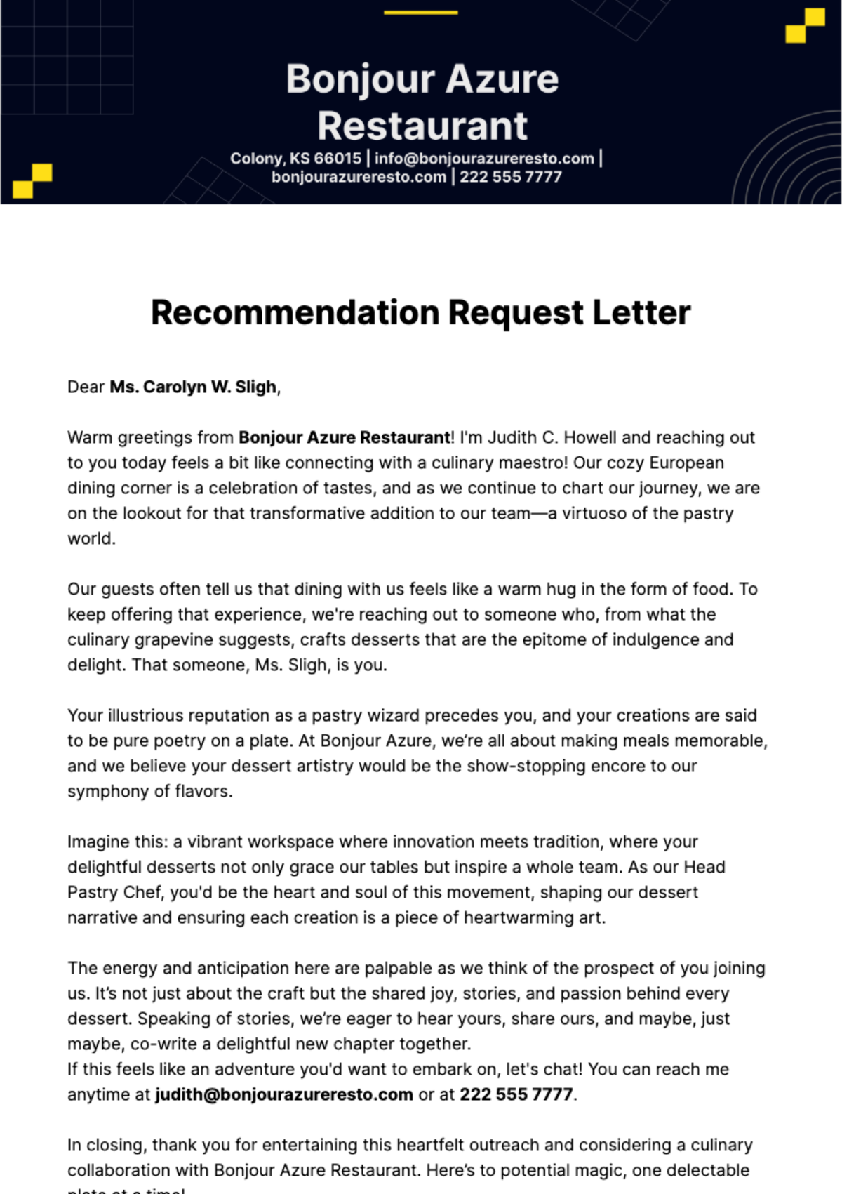 Free Recommendation Request Letter  Template