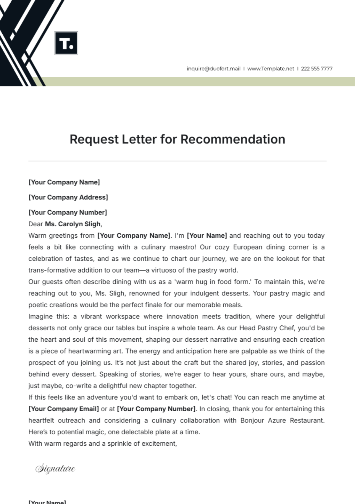 Request Letter for Recommendation Template - Edit Online & Download