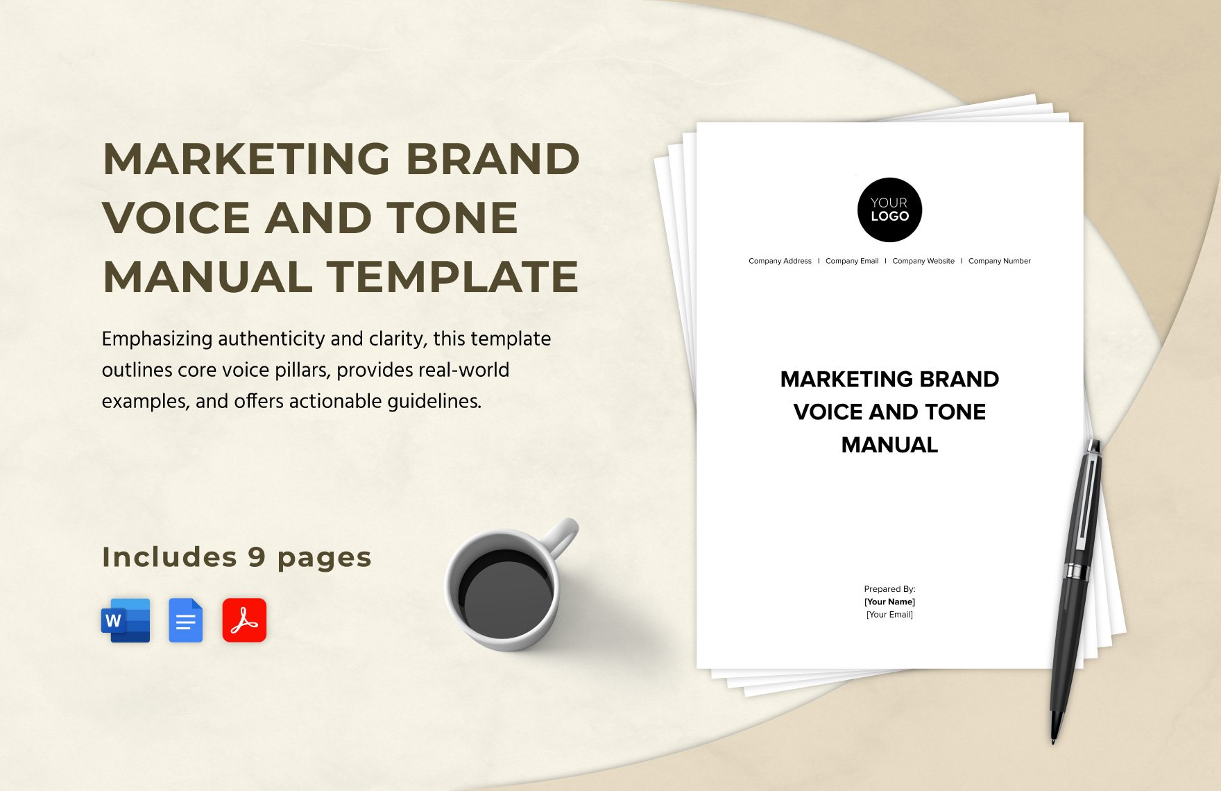 Marketing Brand Voice and Tone Manual Template in Word, Google Docs, PDF