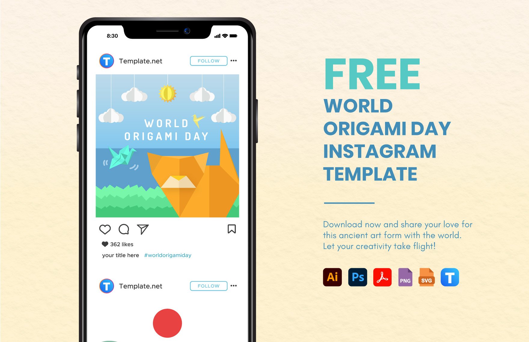 Free World Origami Day Instagram Post Template in PDF, Illustrator, PSD, SVG, PNG