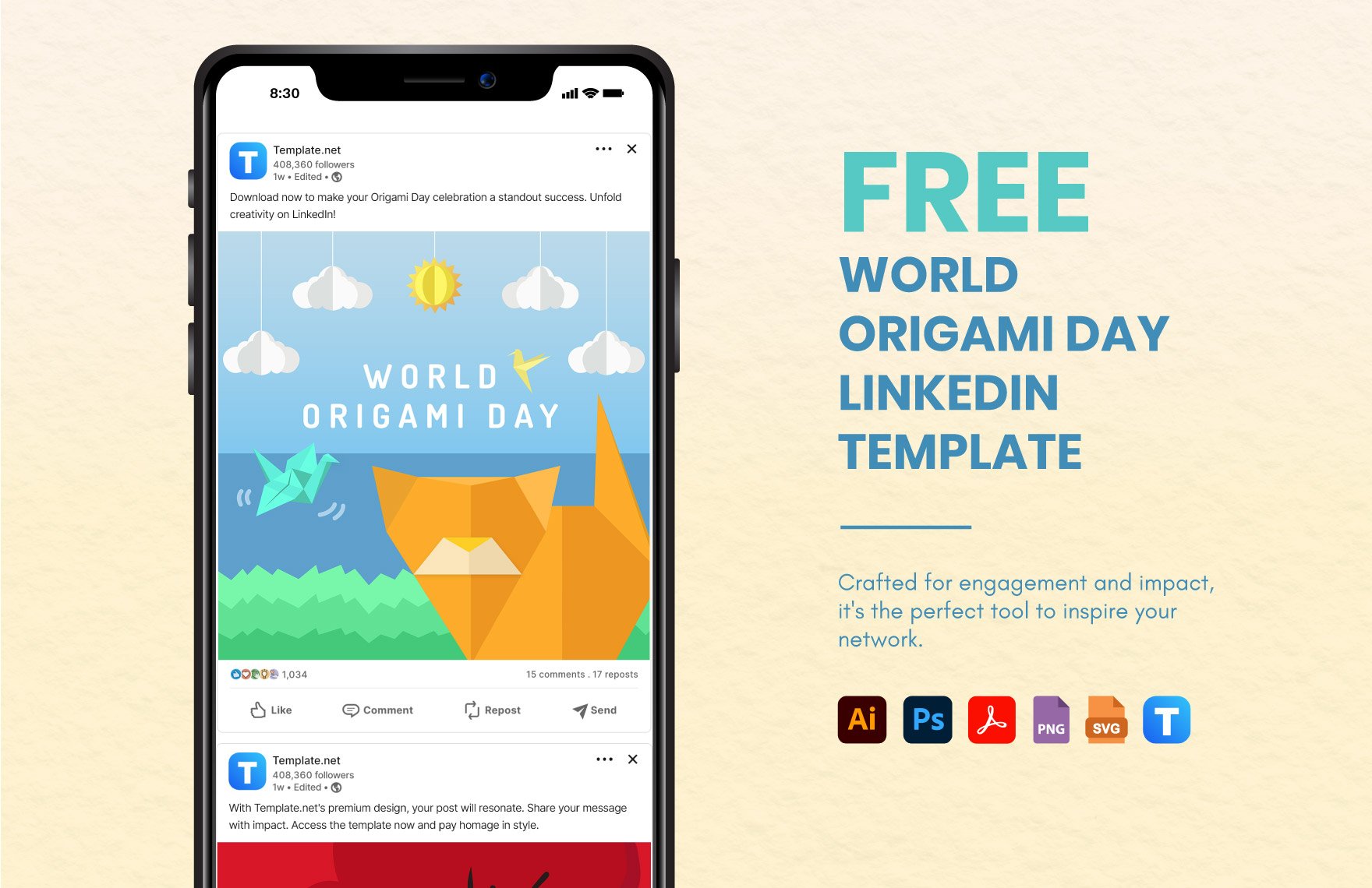Free World Origami Day LinkedIn Post Template in PDF, Illustrator, PSD, SVG, PNG