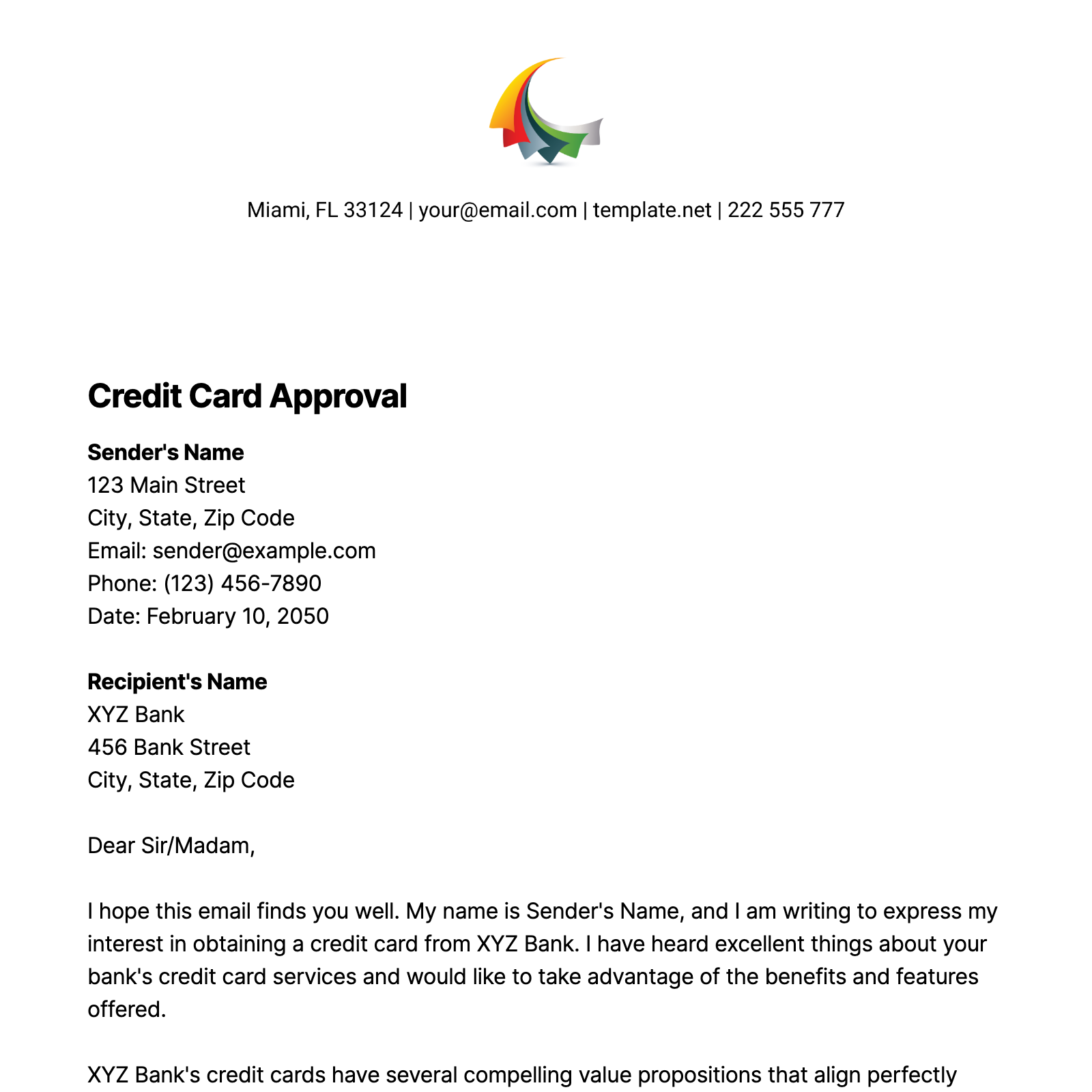 Free Credit Card Approval Letter 