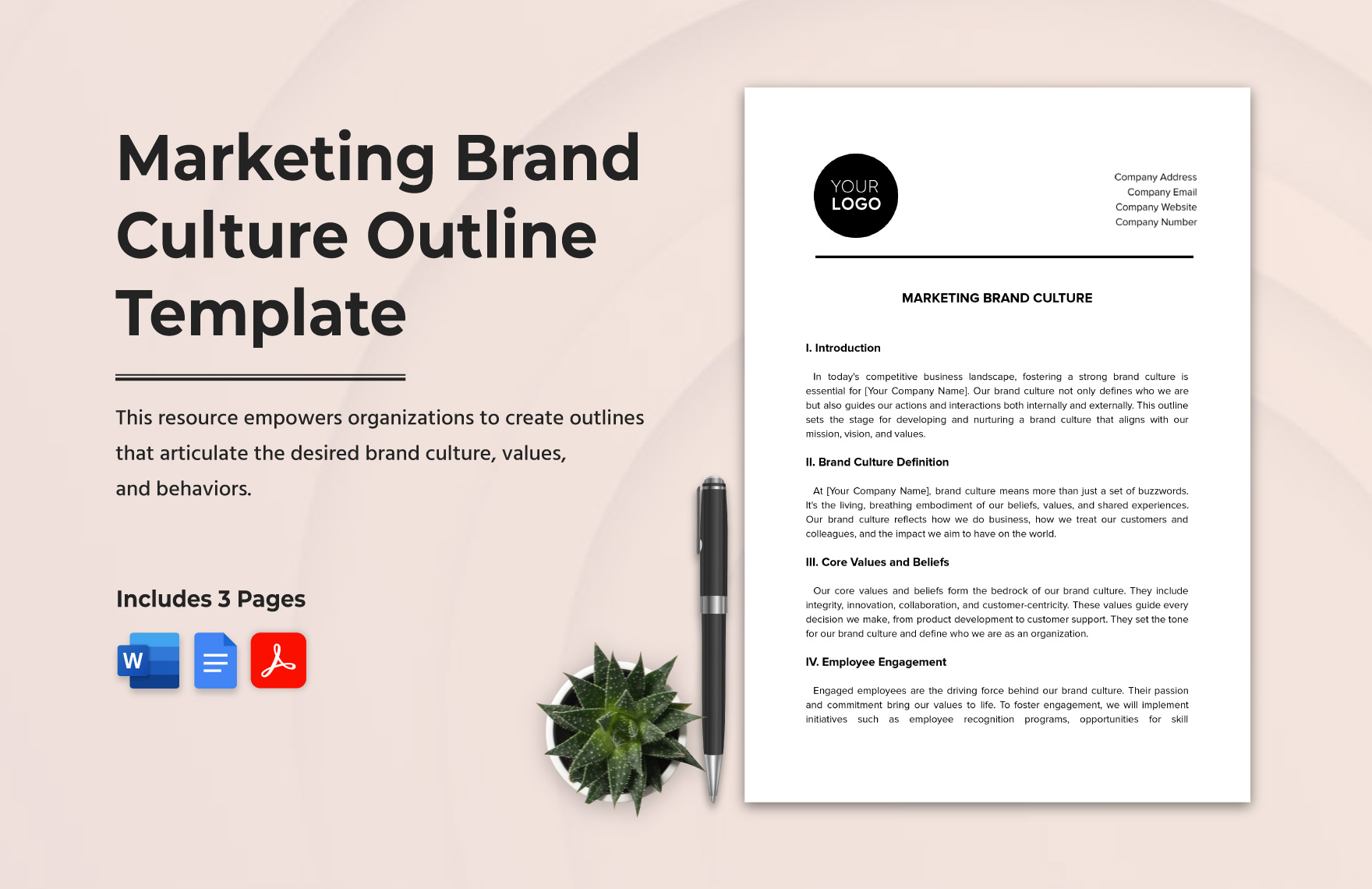 Marketing Brand Culture Outline Template in Word, Google Docs, PDF