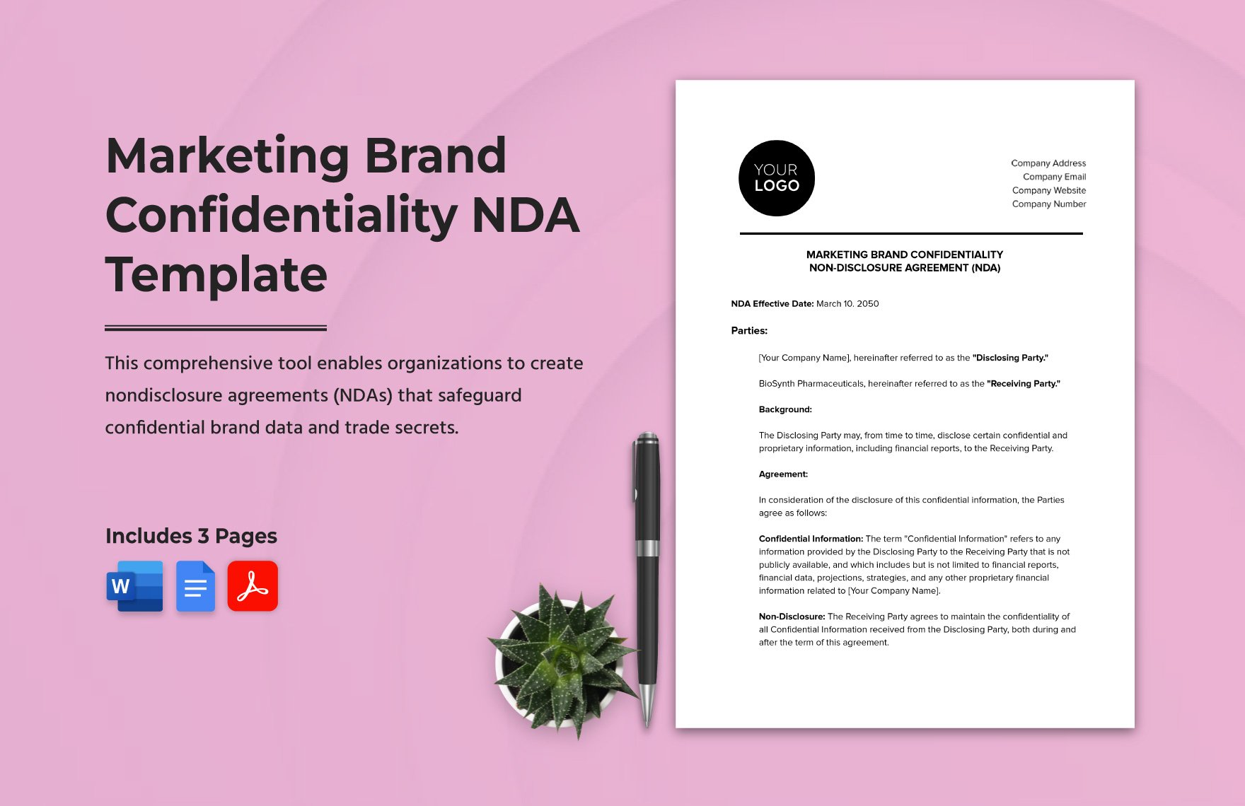Marketing Brand Confidentiality NDA Template in Word, Google Docs, PDF