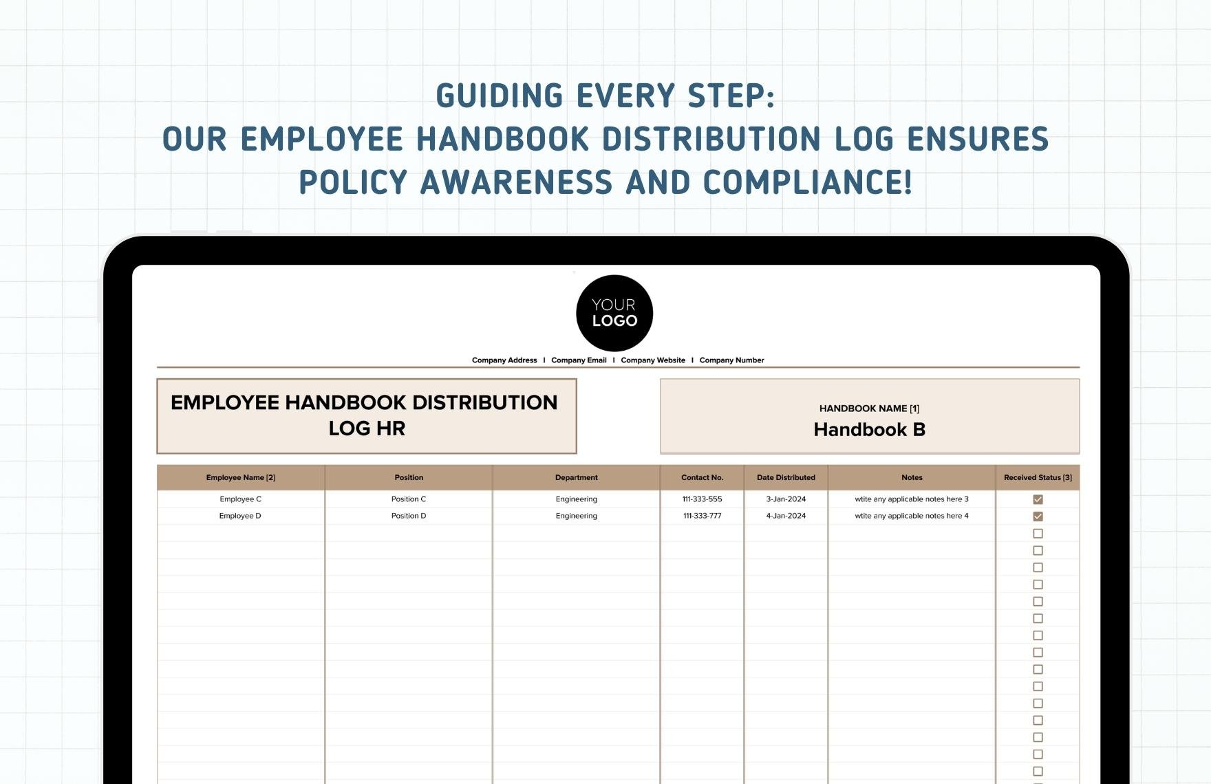 Employee Handbook Distribution Log HR Template