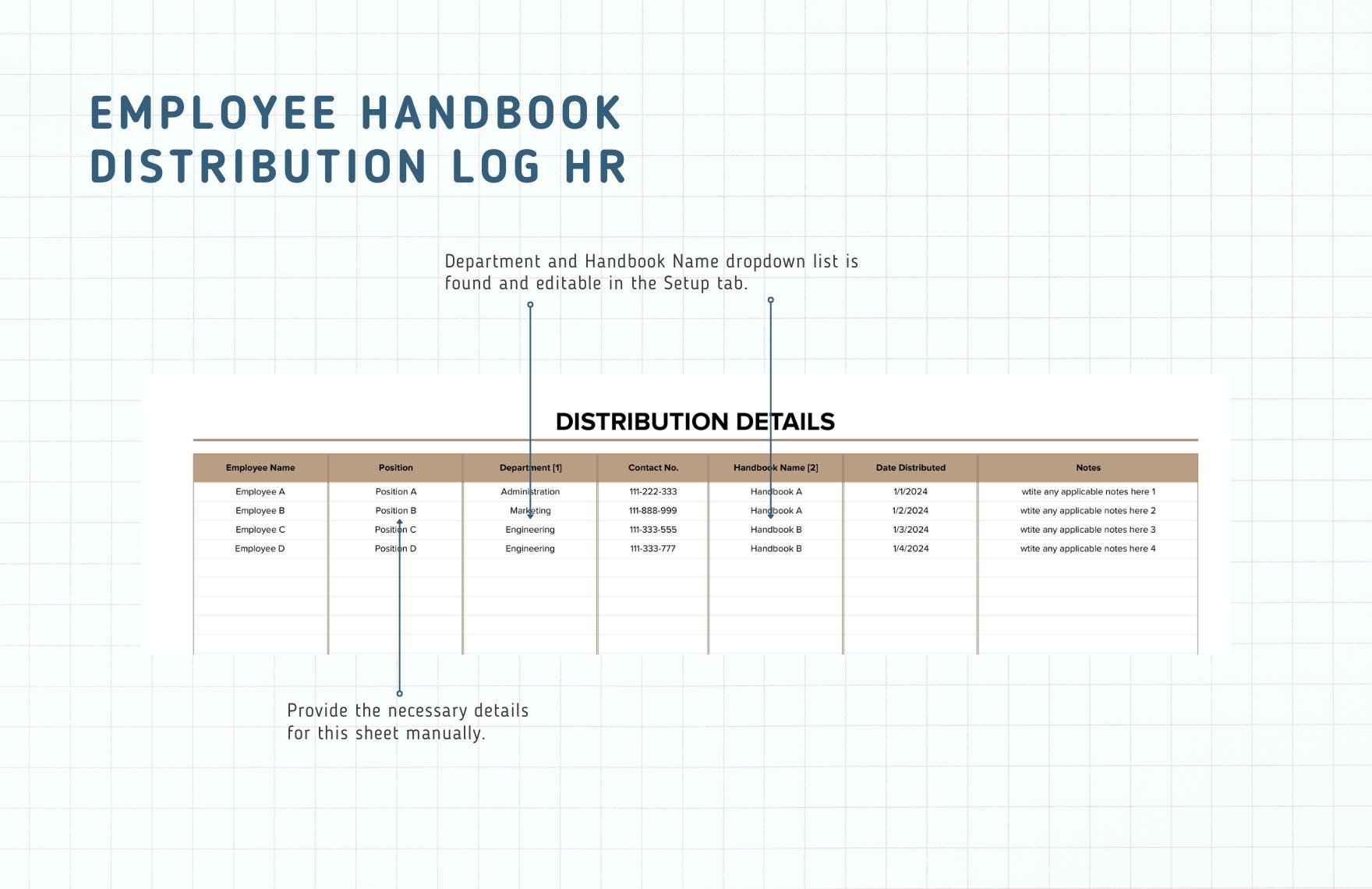 Employee Handbook Distribution Log HR Template