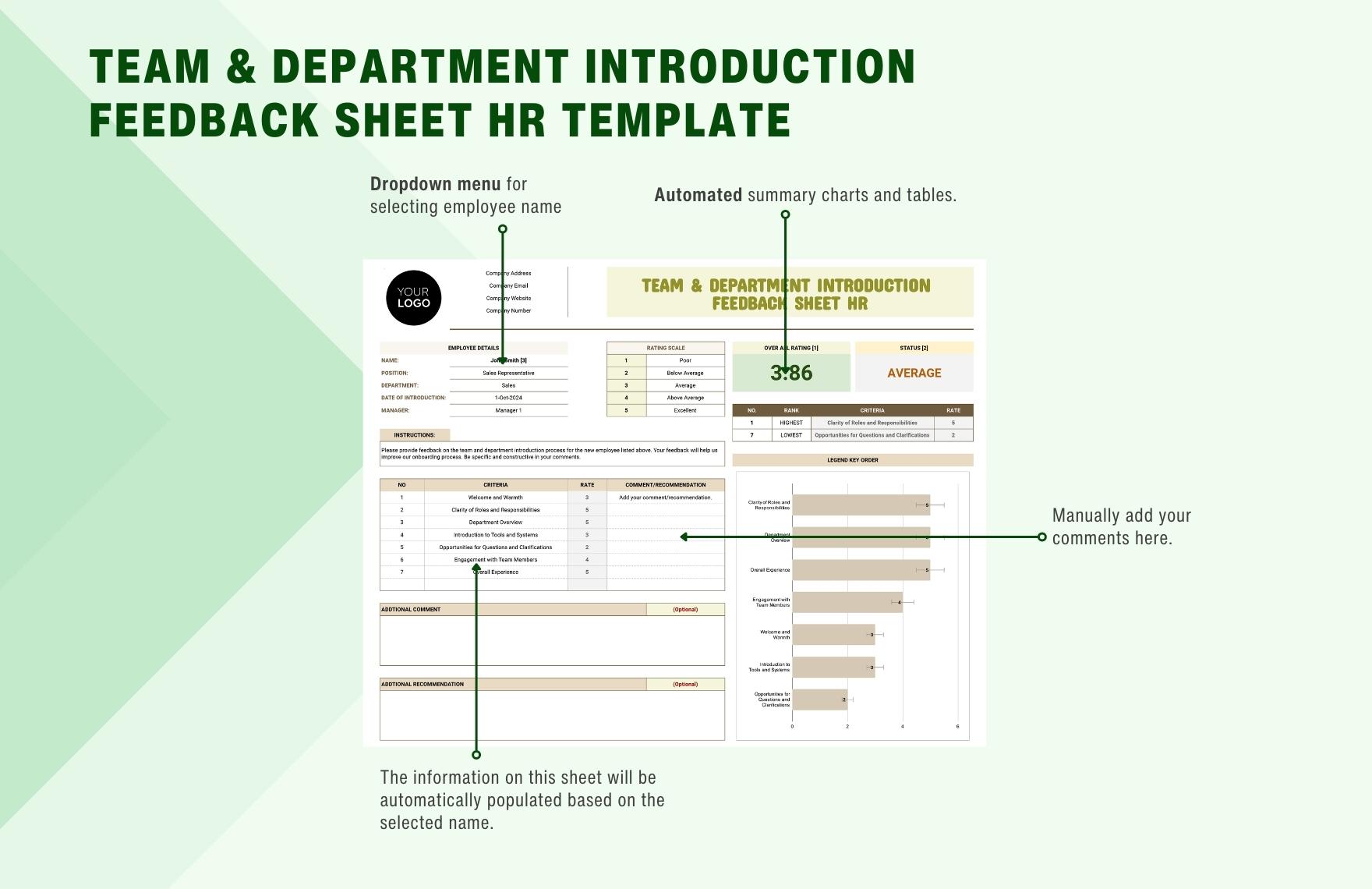 Team & Department Introduction Feedback Sheet HR Template