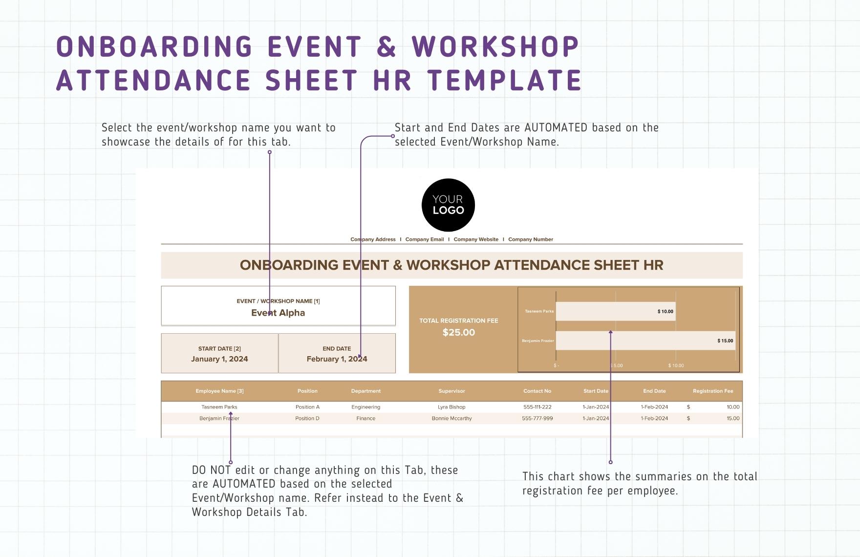 Onboarding Event & Workshop Attendance Sheet HR Template