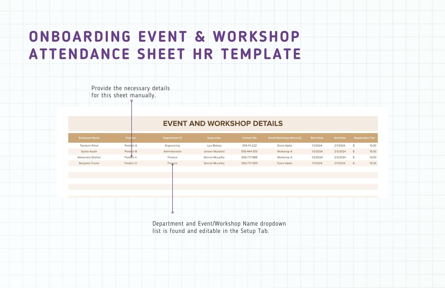 Onboarding Event & Workshop Attendance Sheet HR Template