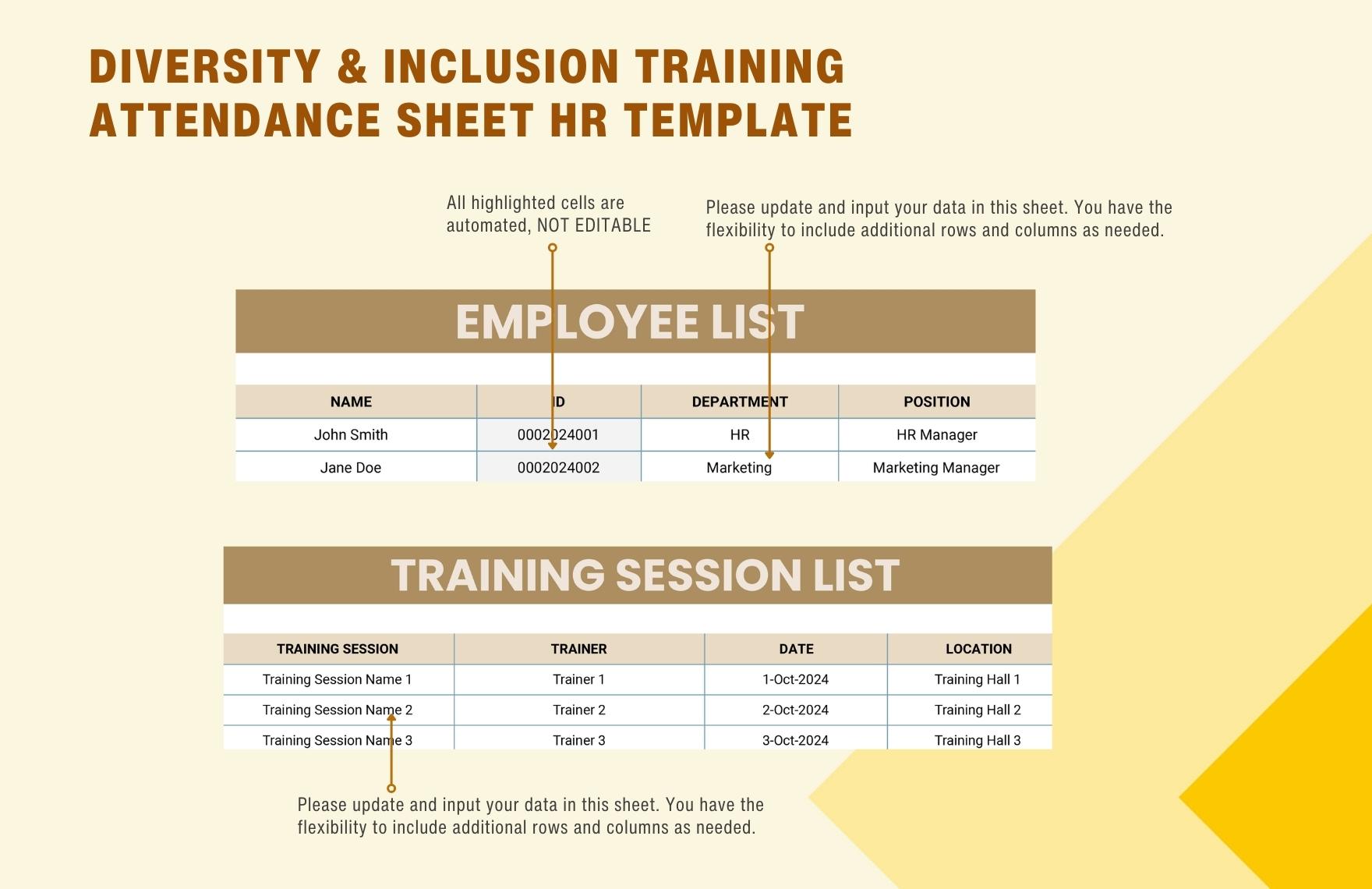 Diversity & Inclusion Training Attendance Sheet HR Template