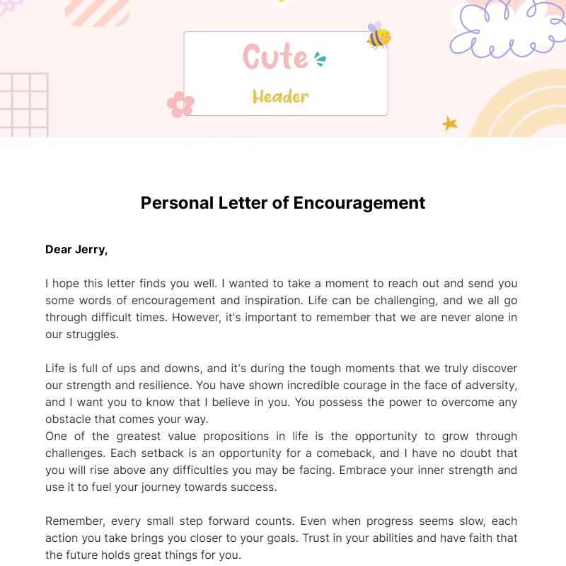 Personal Letter of Encouragement Template