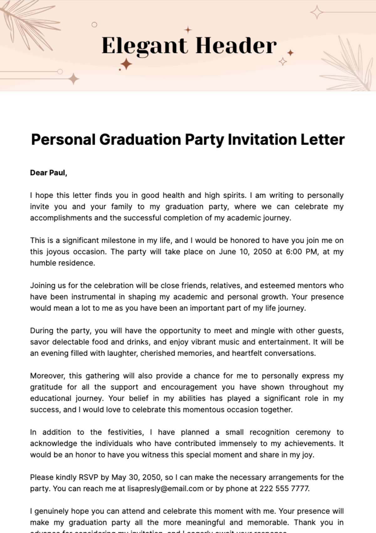 Personal Graduation Party Invitation Letter Template