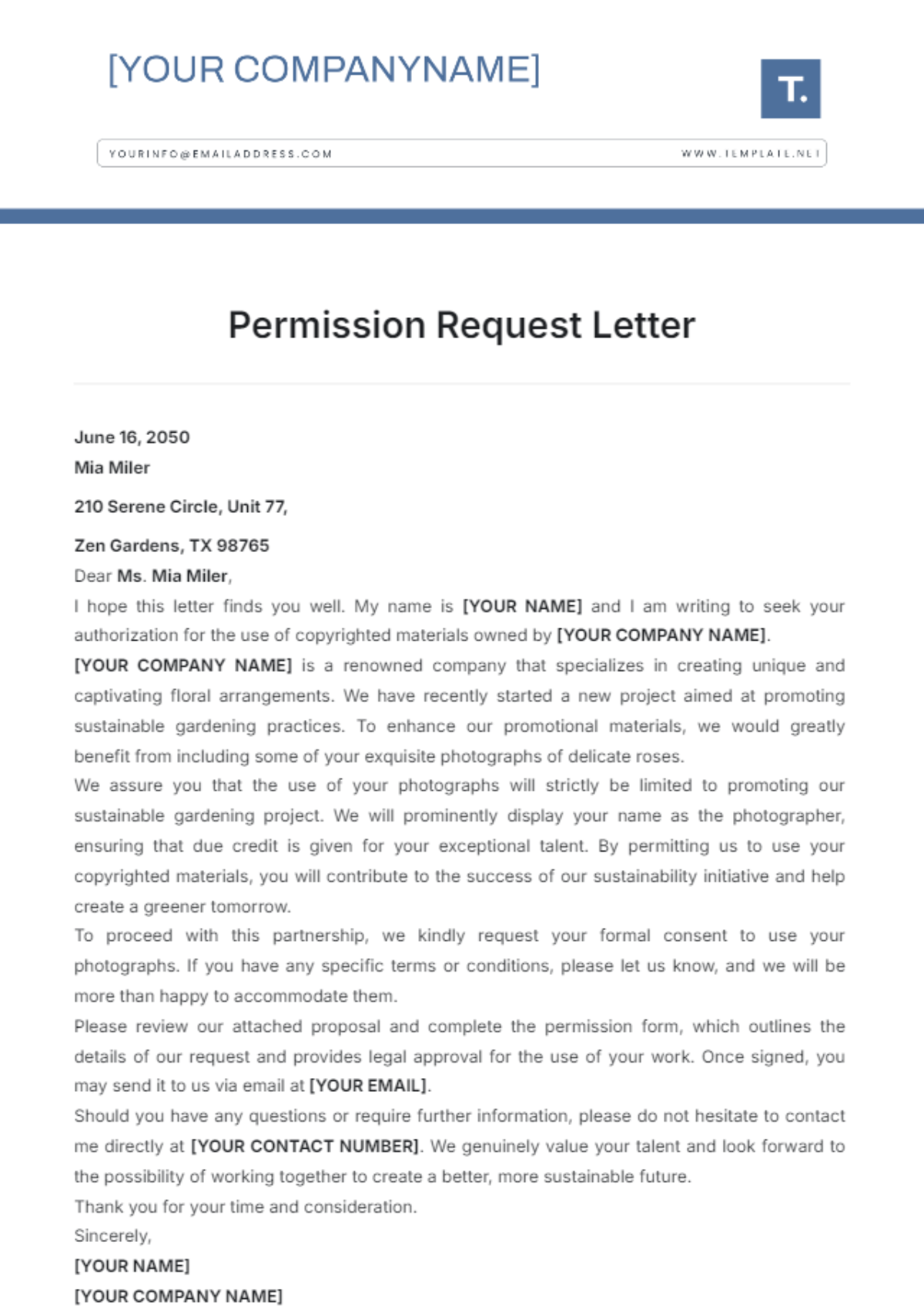 Permission Request Letter  Template - Edit Online & Download