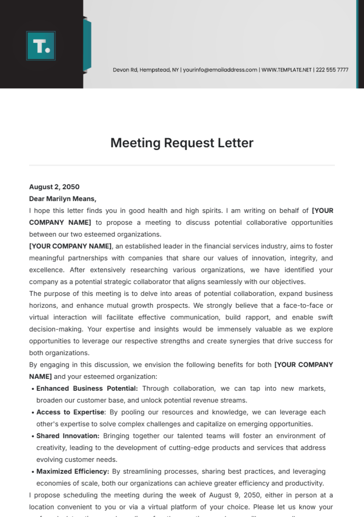 Meeting Request Email Letter Template - Edit Online & Download