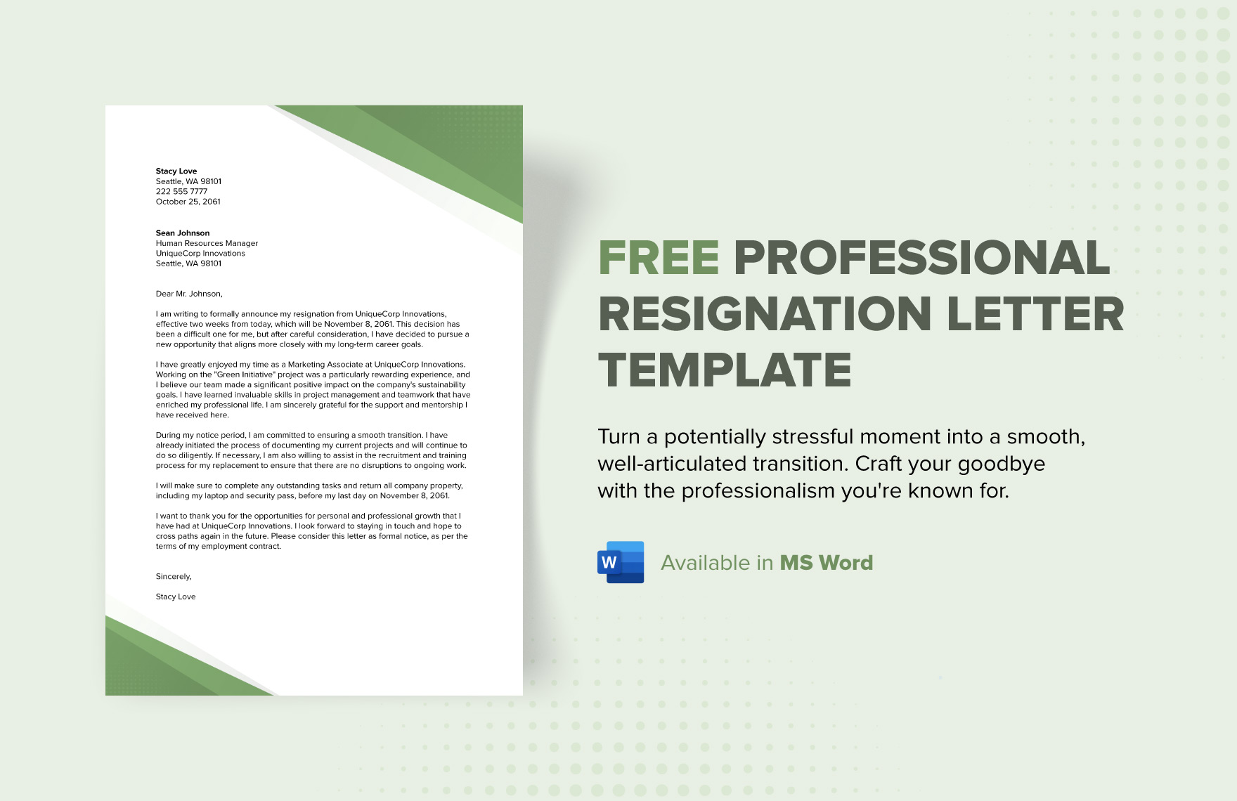 Free Professional Resignation Letter Template in Word