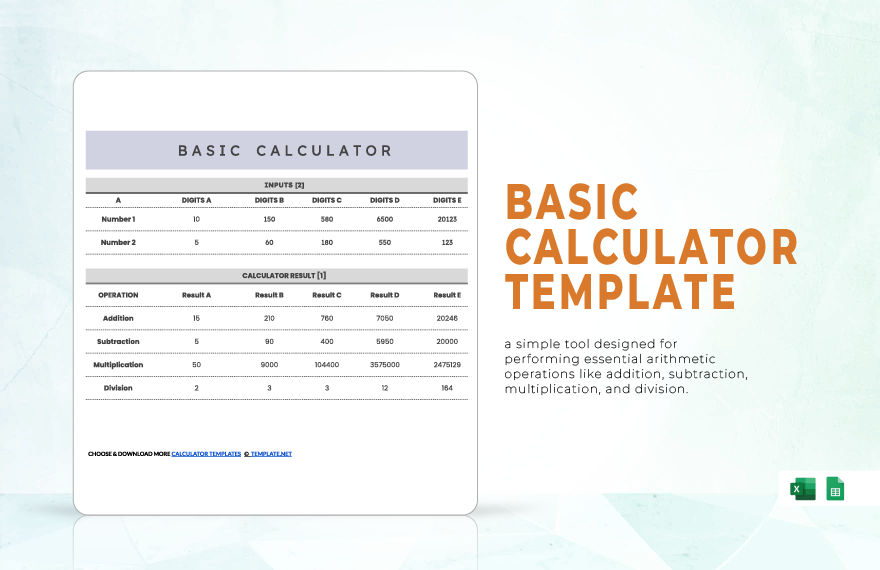Basic Calculator Template in Excel, Google Sheets to Download