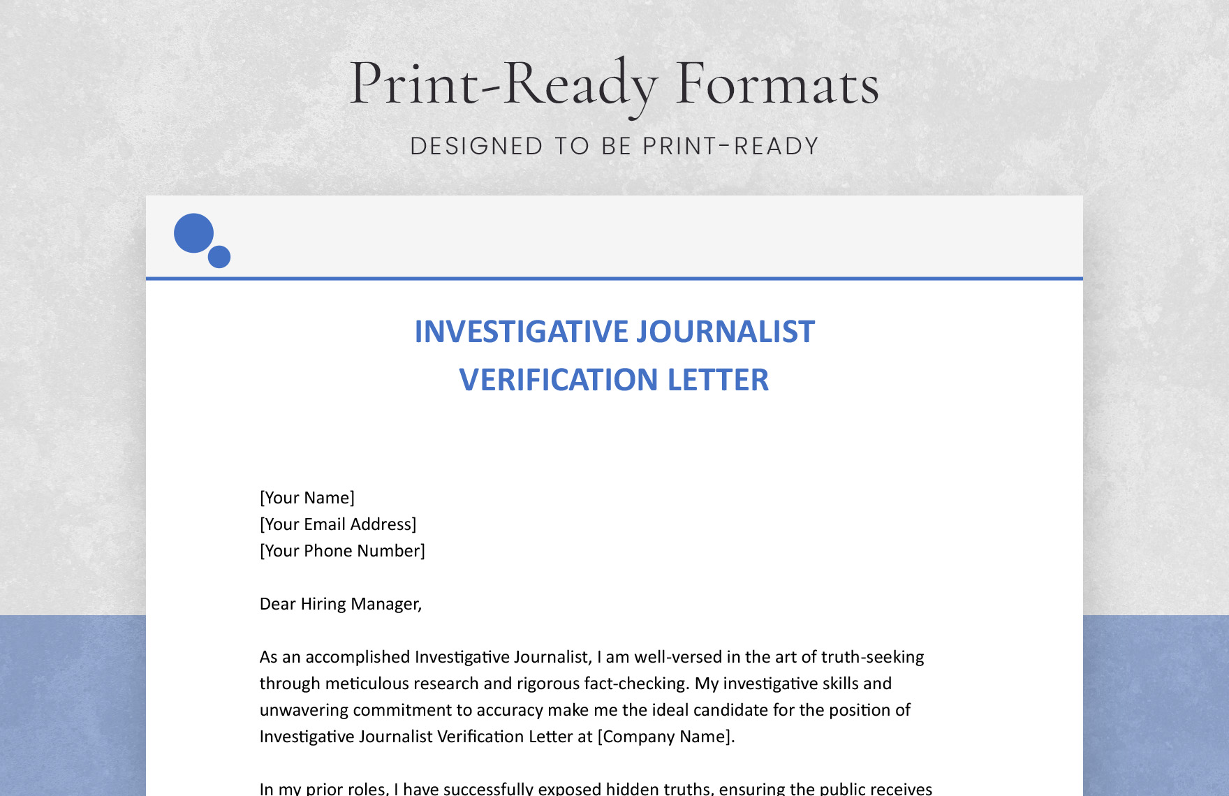 Investigative Journalist Verification Letter