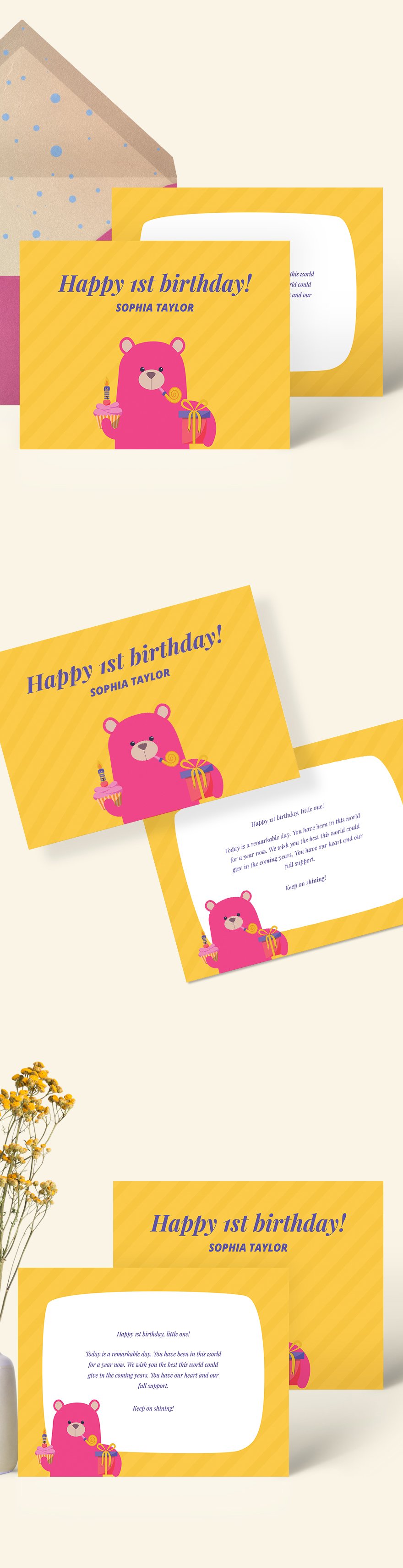 1st Birthday Greeting Card Template Google Docs Illustrator Word
