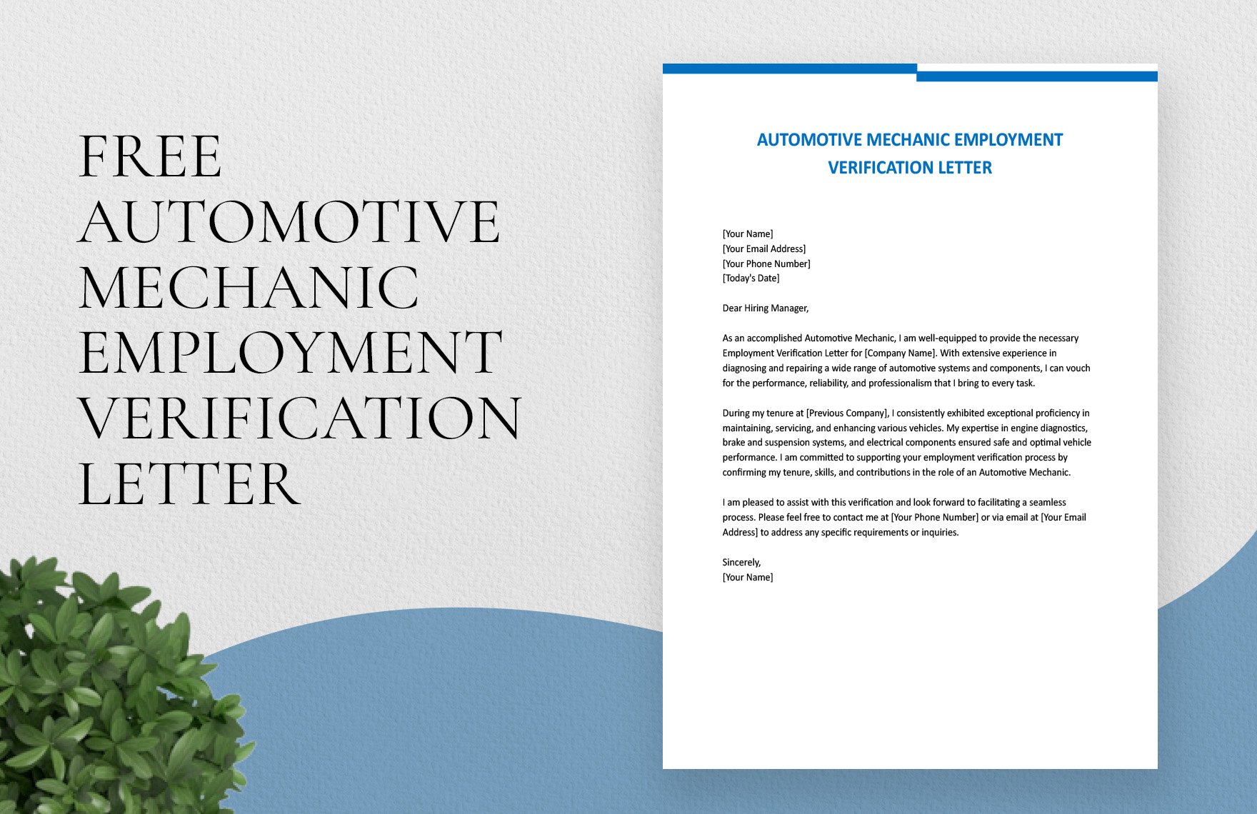 Automotive Mechanic Employment Verification Letter