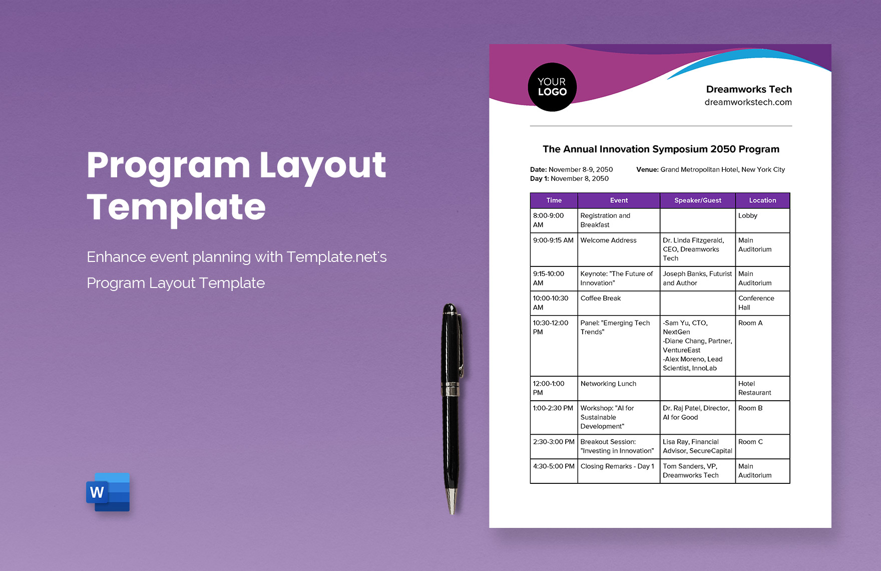 Free Program Layout Template in Word