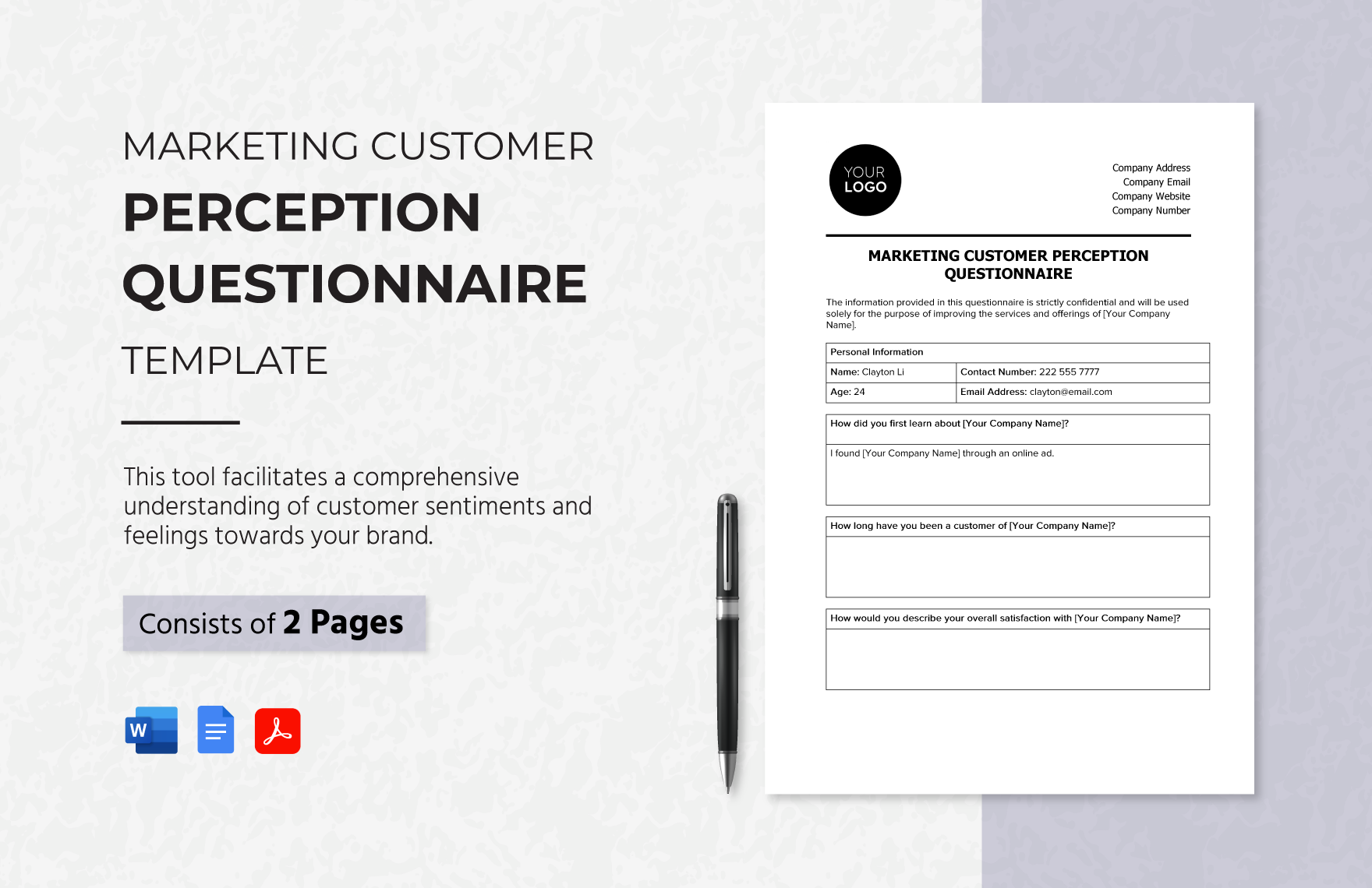 Marketing Customer Perception Questionnaire Template in Word, Google Docs, PDF