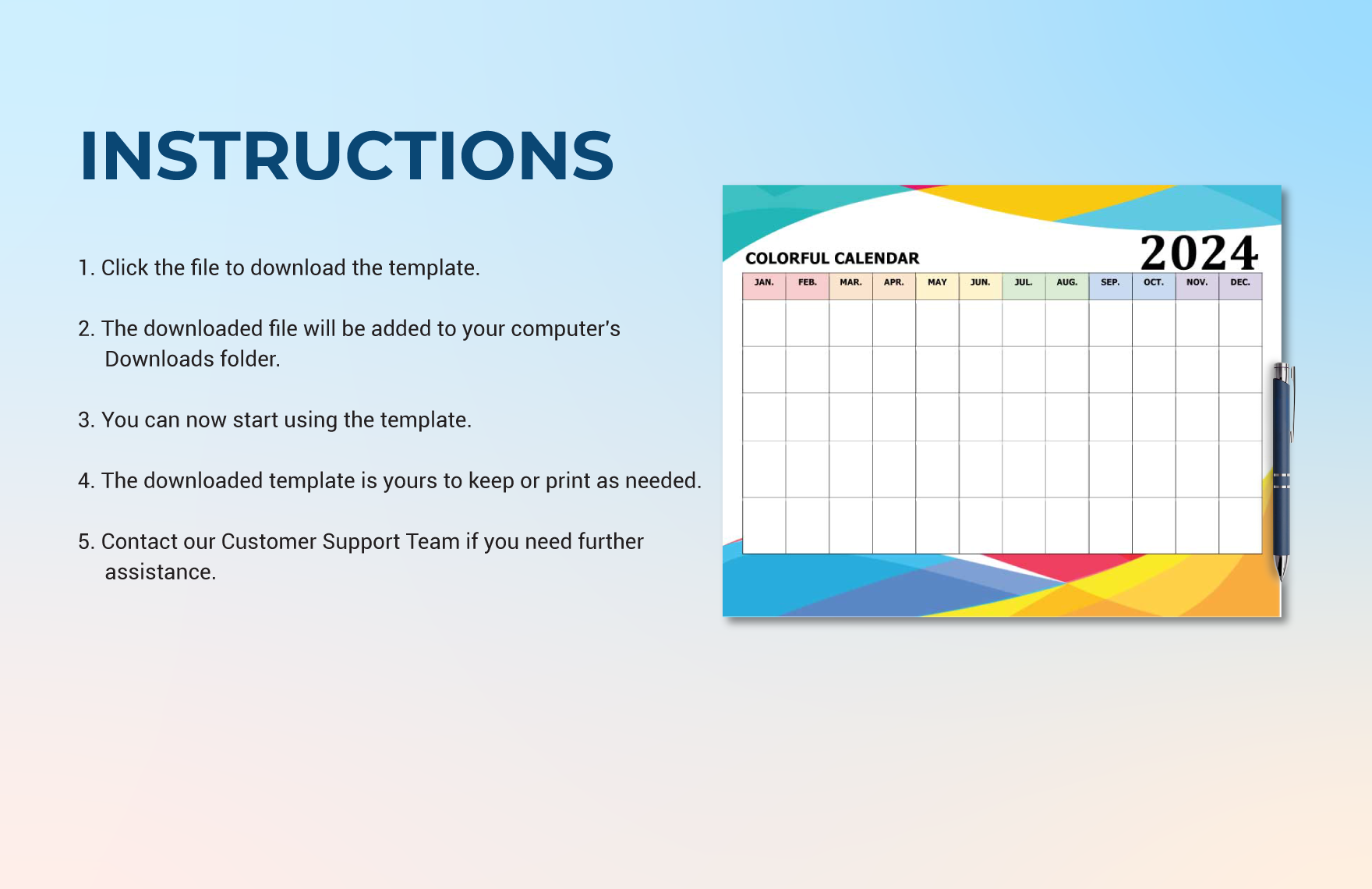 Free Colorful Calendar Template - Download in Word | Template.net