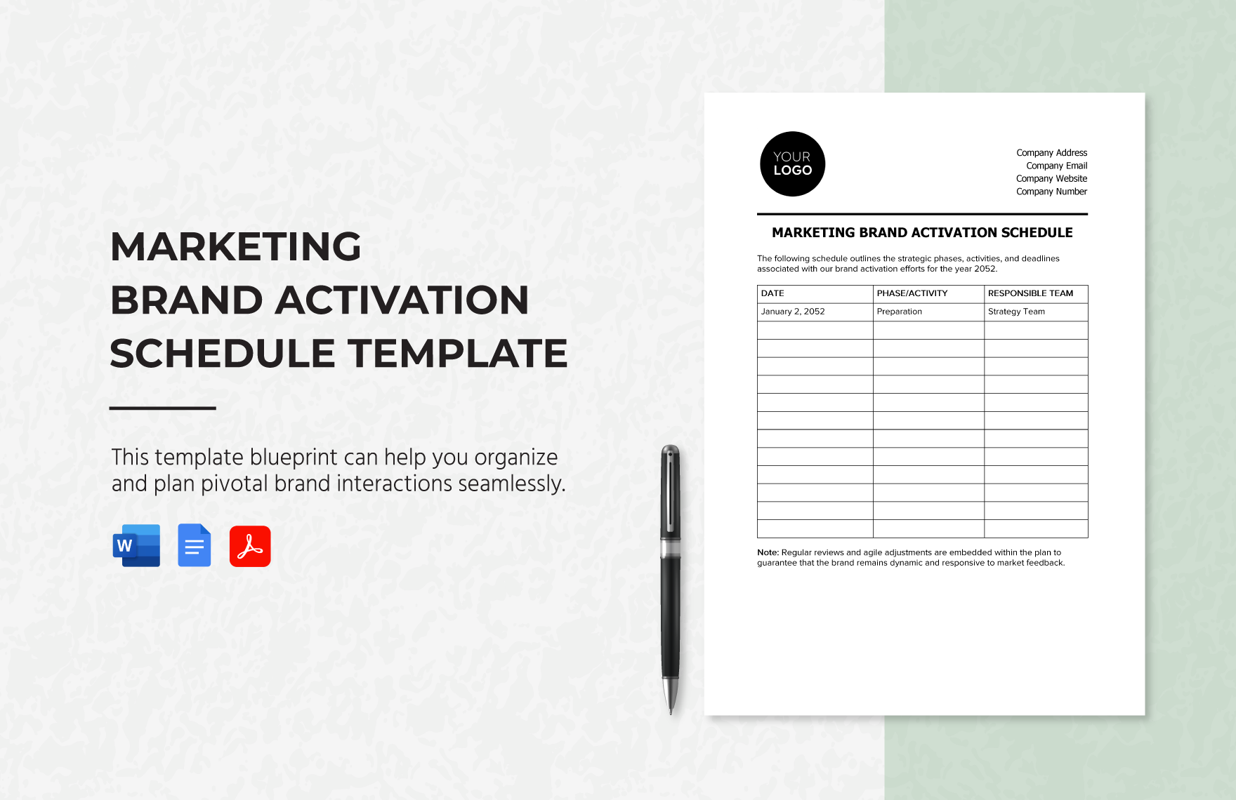 Marketing Brand Activation Schedule Template in Word, Google Docs, PDF