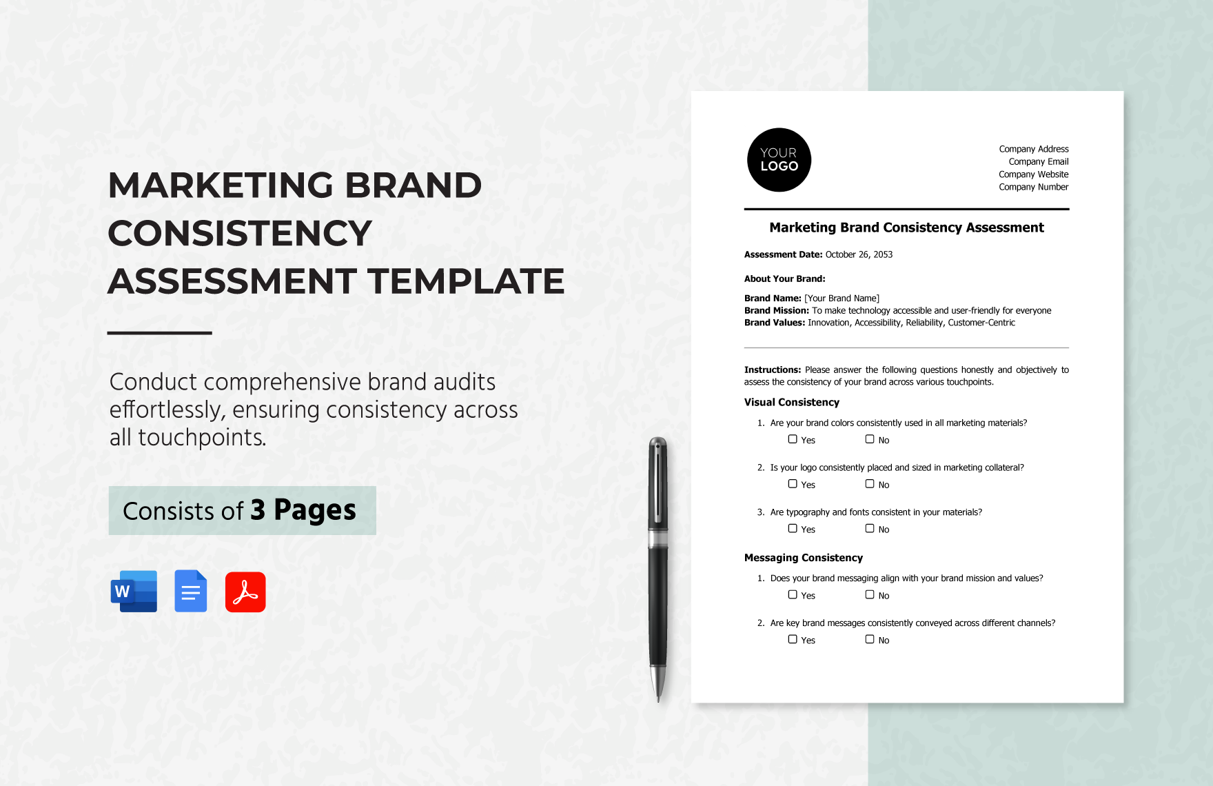 Marketing Brand Consistency Assessment Template in Word, Google Docs, PDF