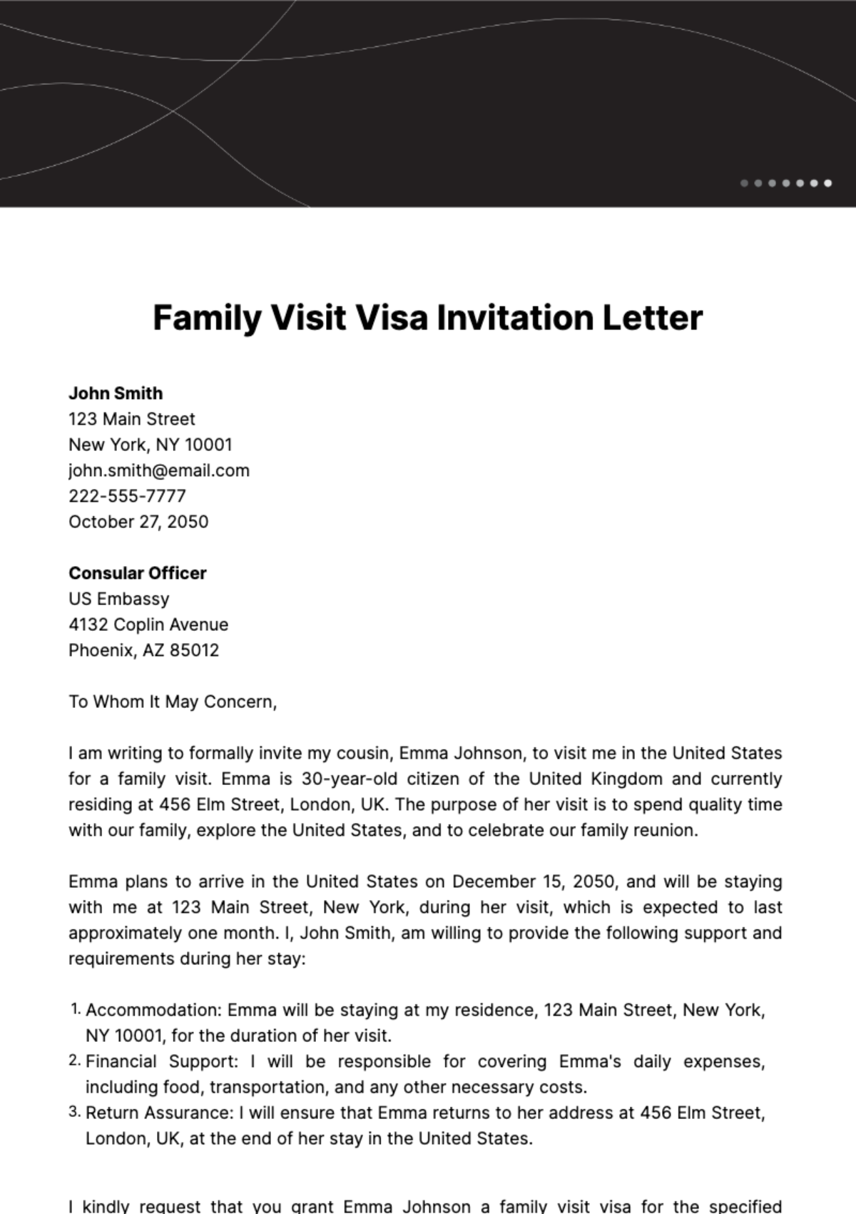 Free Family Visit Visa Invitation Letter . Template