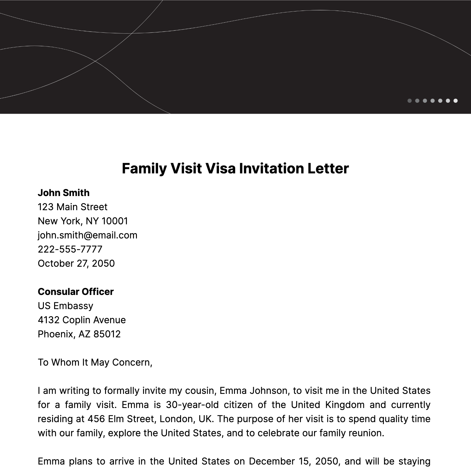 Family Visit Visa Invitation Letter Template Edit Online Download 