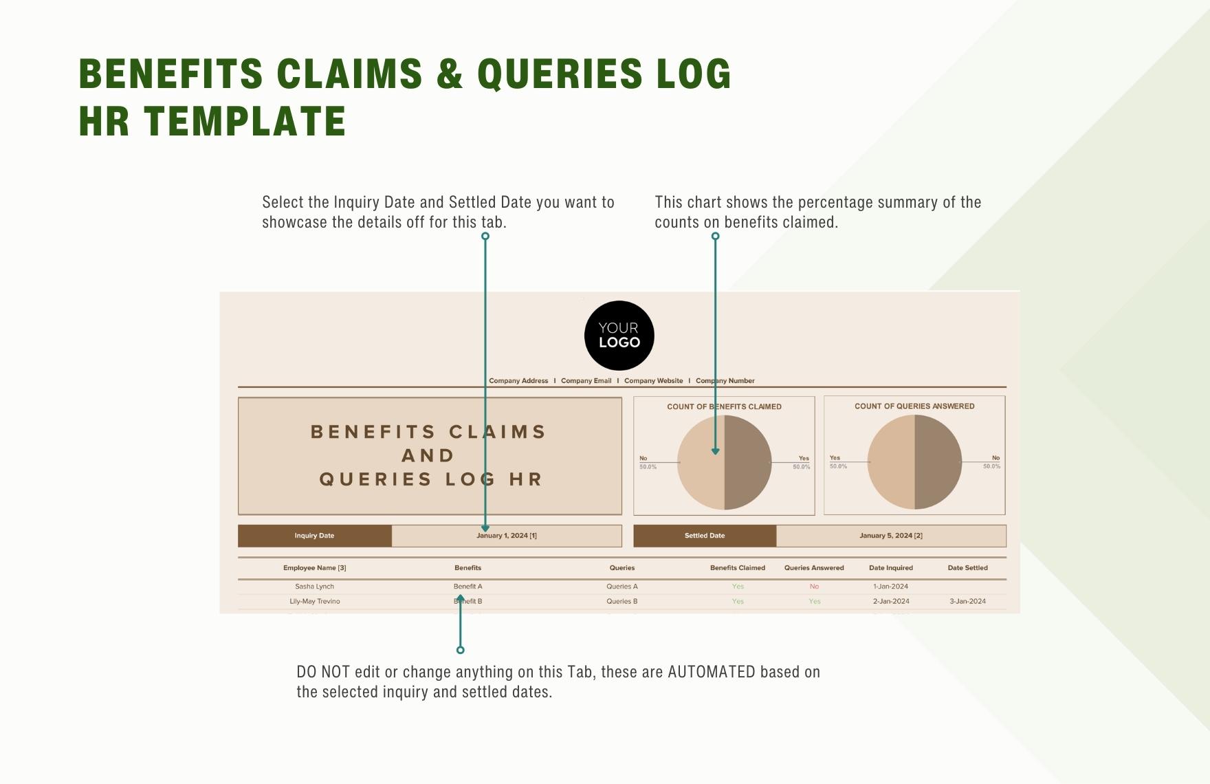 Benefits Claims & Queries Log HR Template