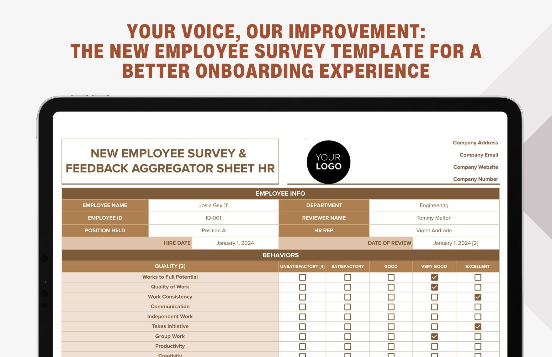 New Employee Survey & Feedback Aggregator Sheet HR Template