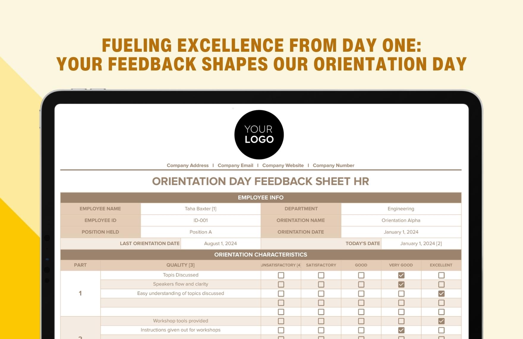 Orientation Day Feedback Sheet HR Template