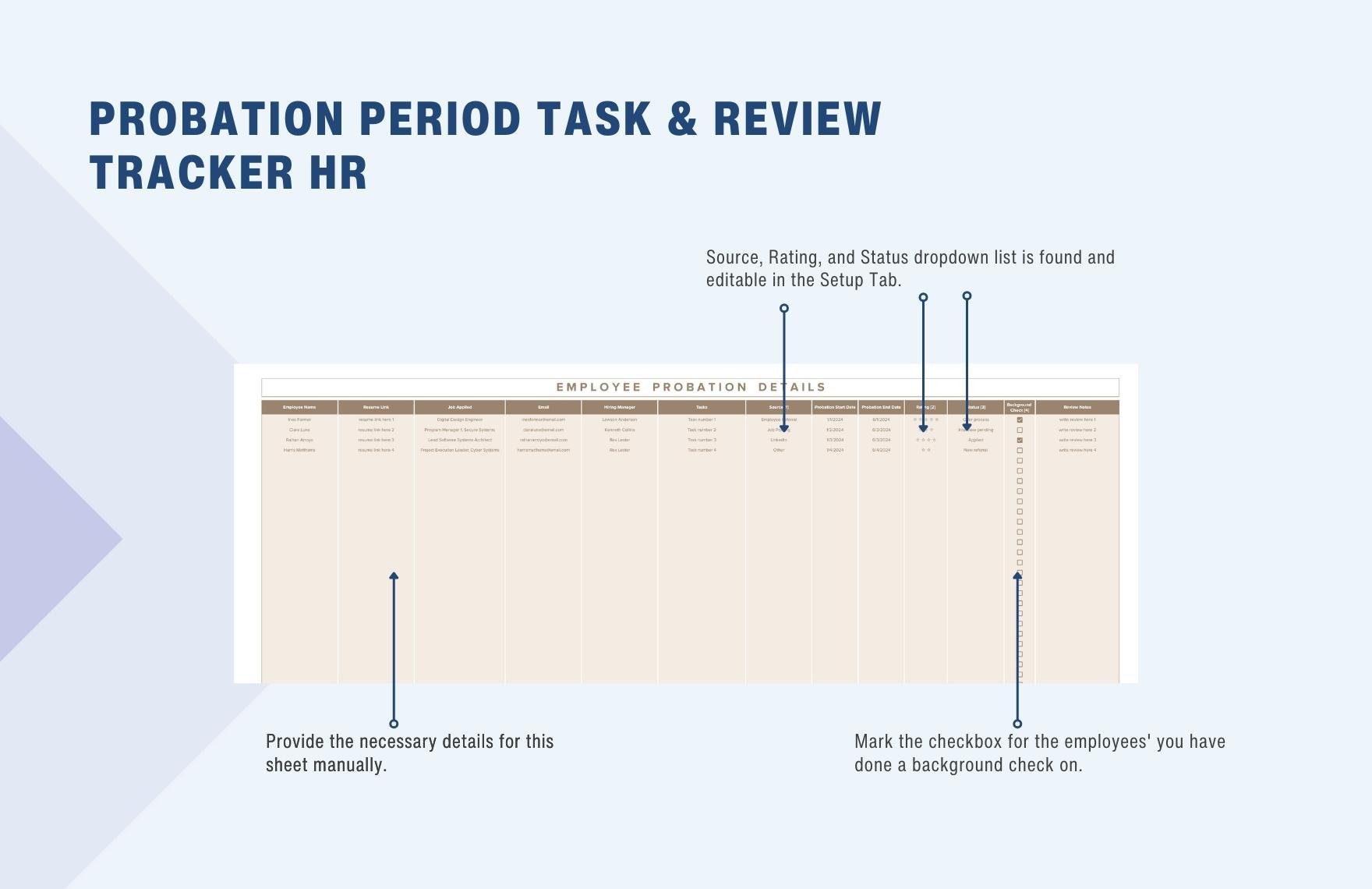 Probation Period Task & Review Tracker HR Template