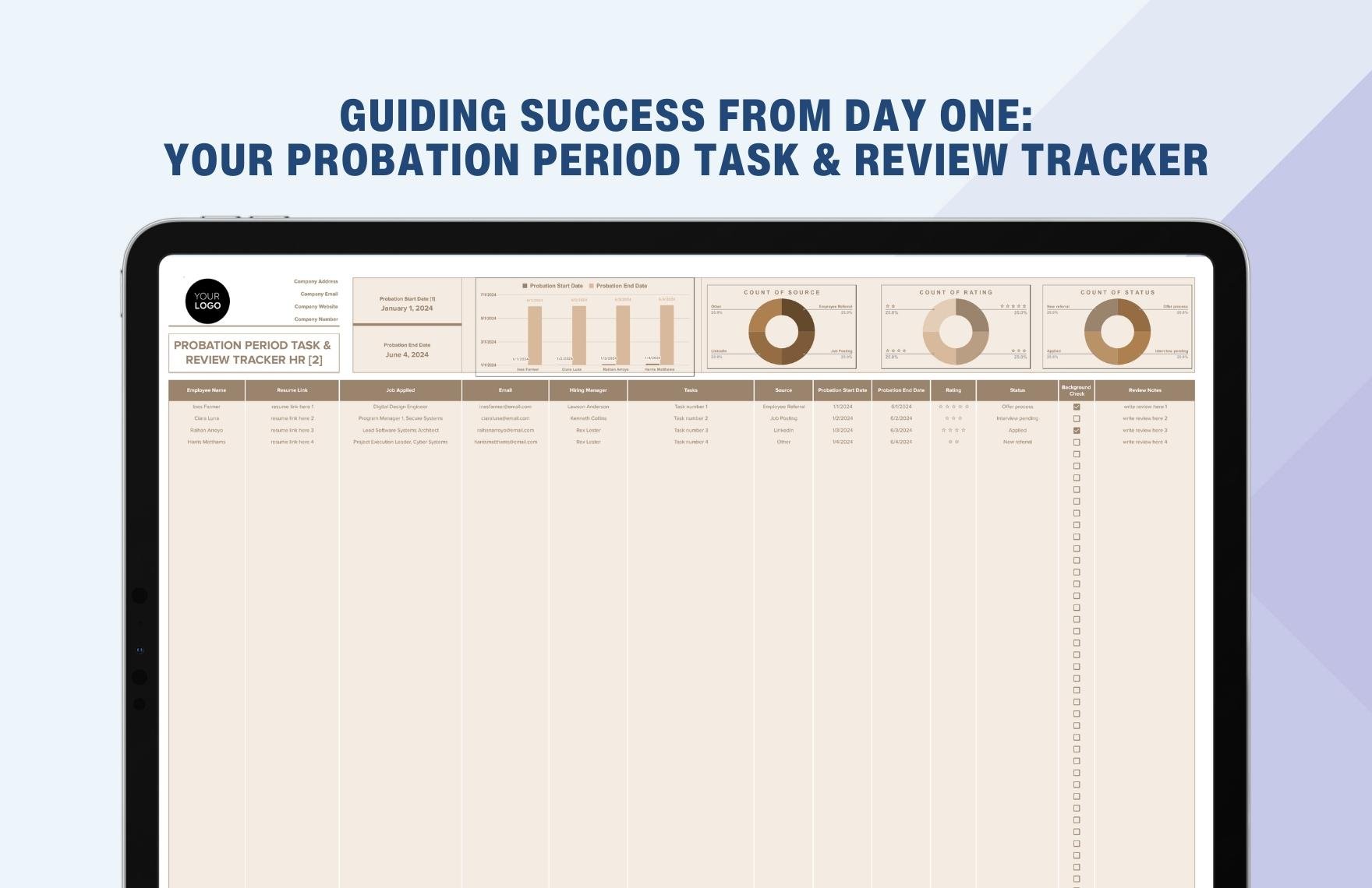 Probation Period Task & Review Tracker HR Template