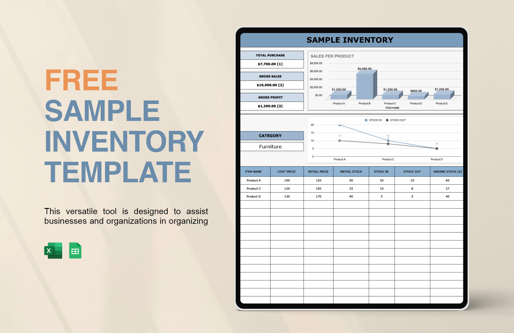 Free Sample Inventory Template Download in Excel, Google Sheets