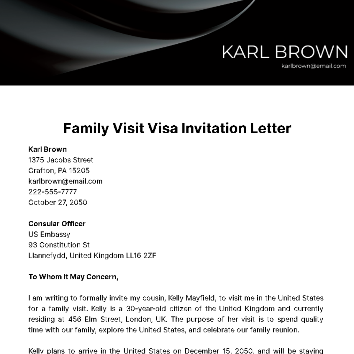 Family Visit Visa Invitation Letter Template