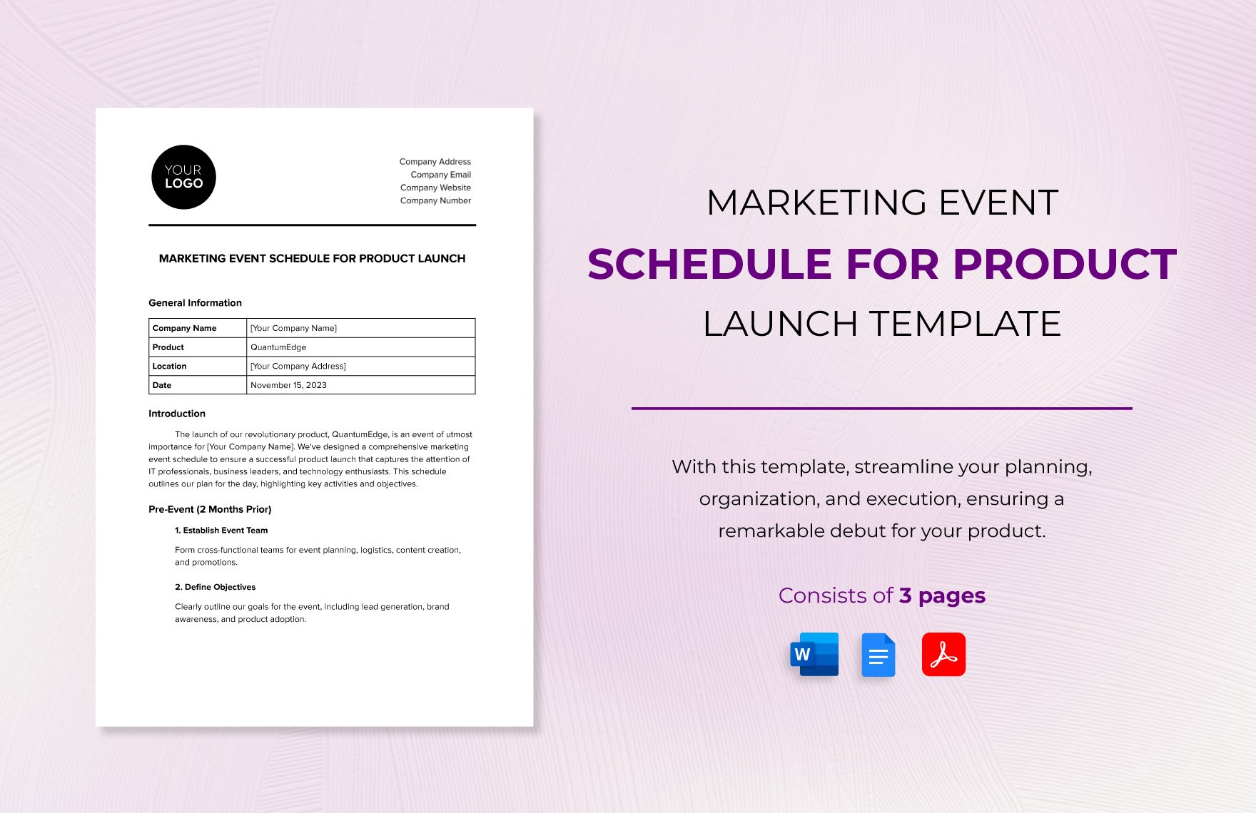 Marketing Event Schedule for Product Launch Template in Word, Google Docs, PDF