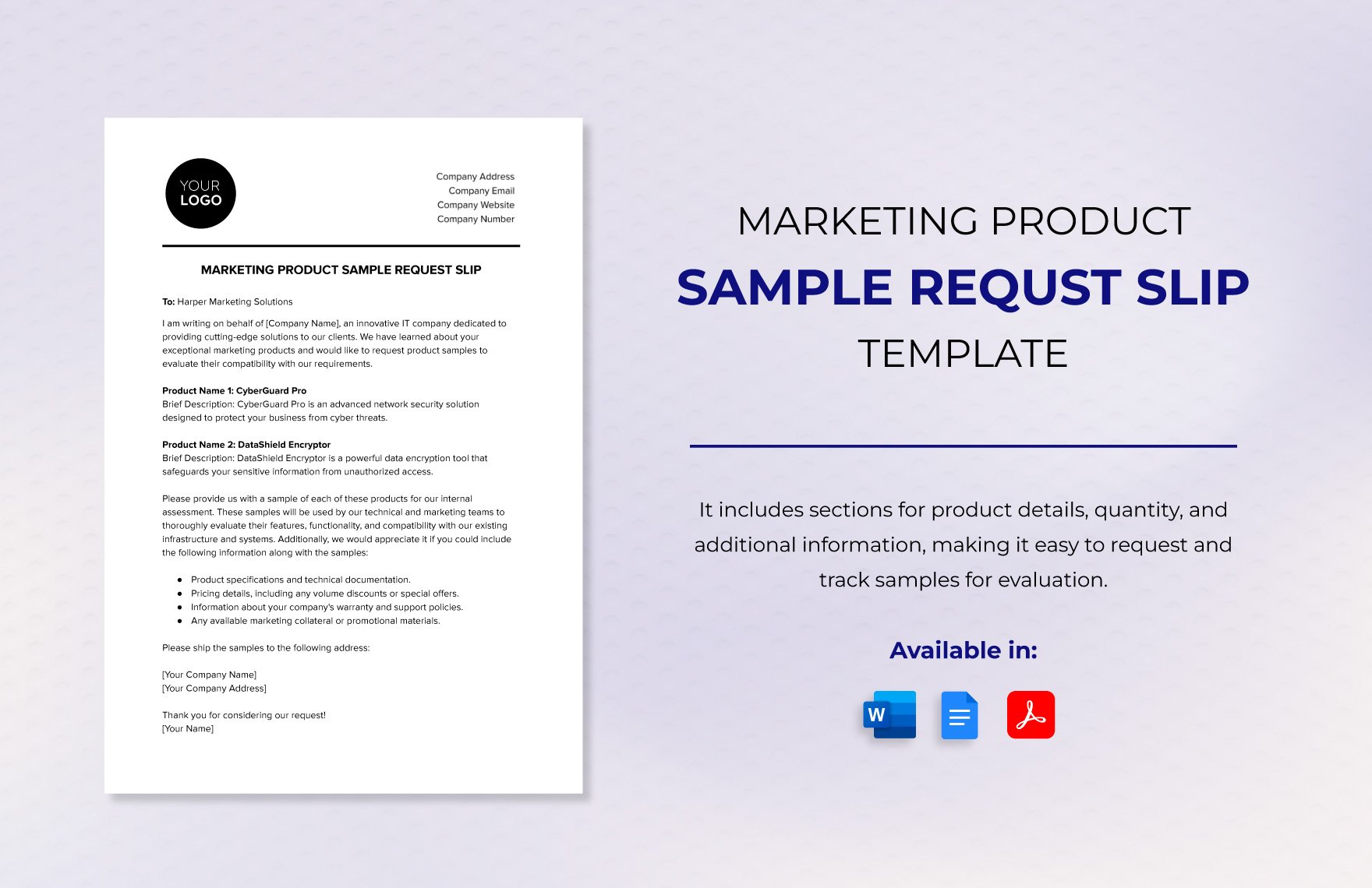 Marketing Product Sample Request Slip Template in Word, Google Docs, PDF