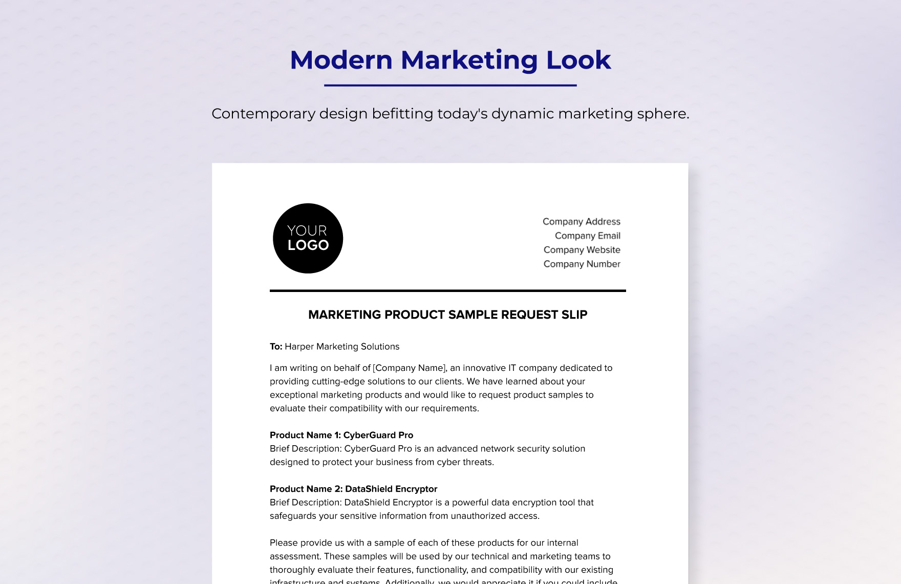 Marketing Product Sample Request Slip Template