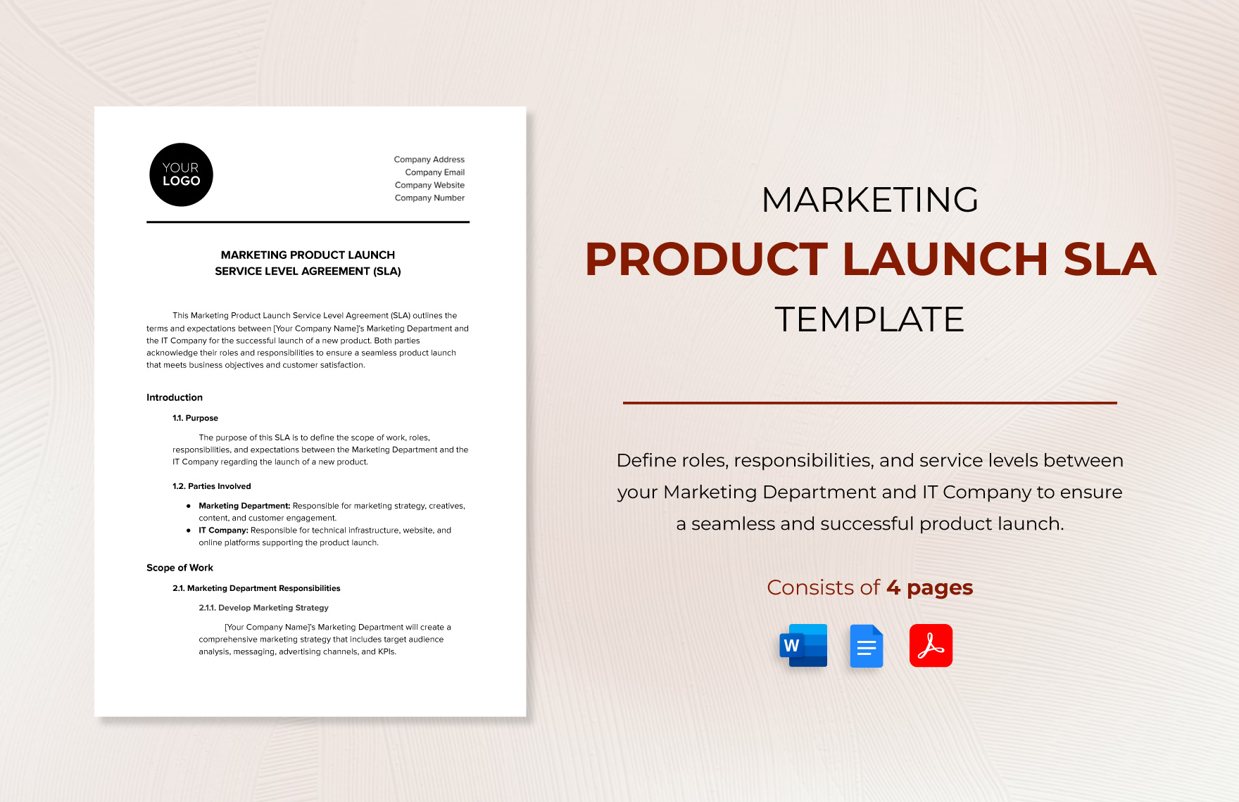 Marketing Product Launch SLA Template in Word, Google Docs, PDF