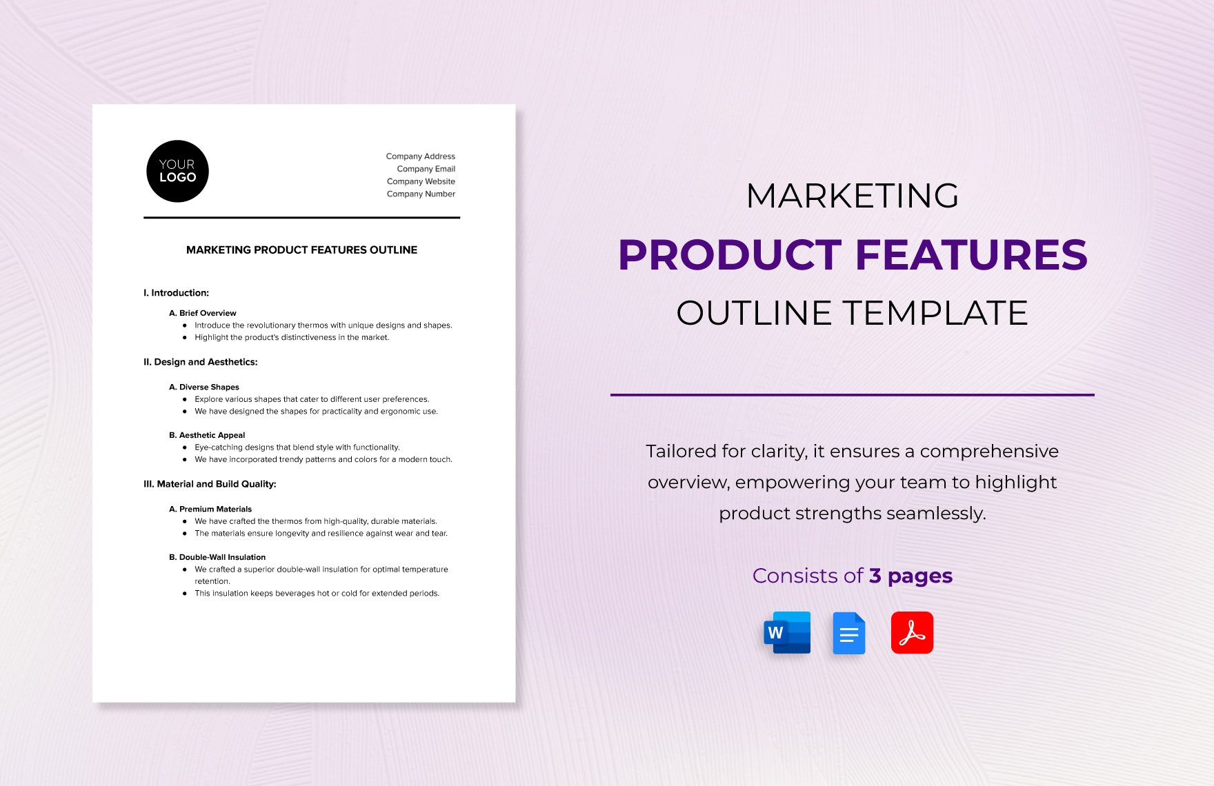 Marketing Product Features Outline Template in Word, Google Docs, PDF