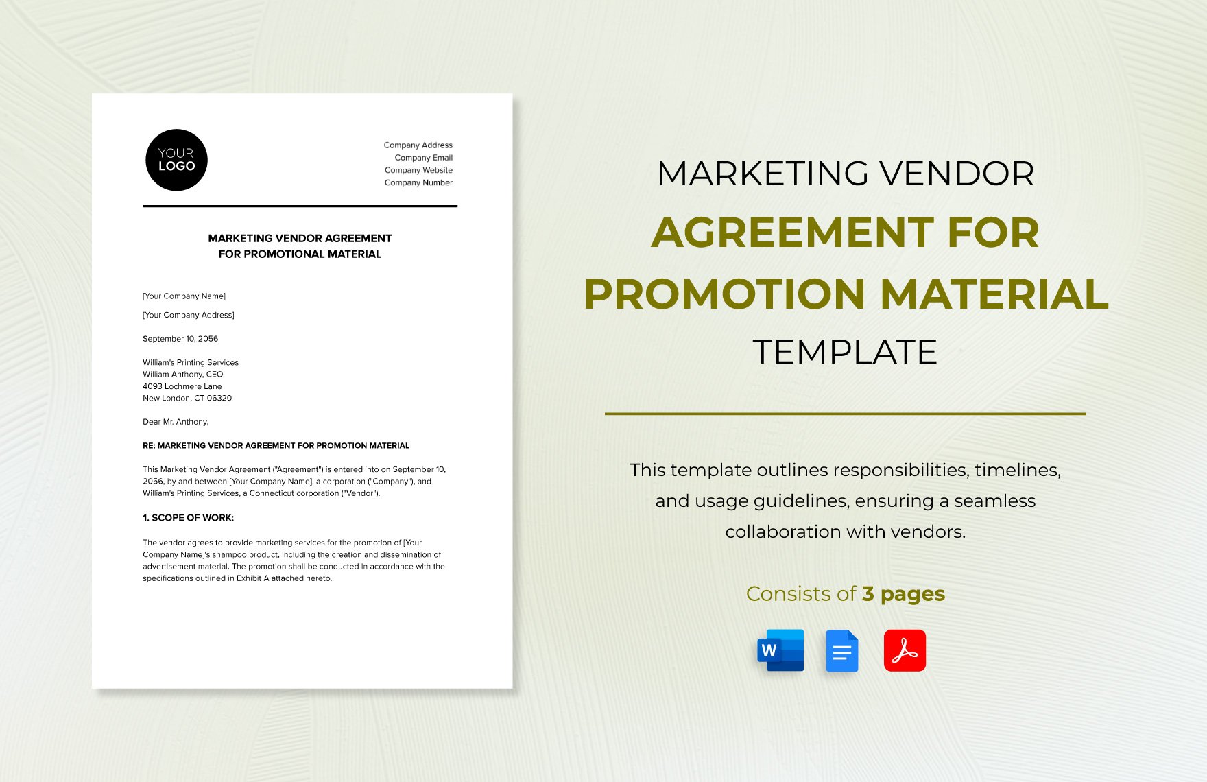 Marketing Vendor Agreement for Promotion Material Template in Word, Google Docs, PDF